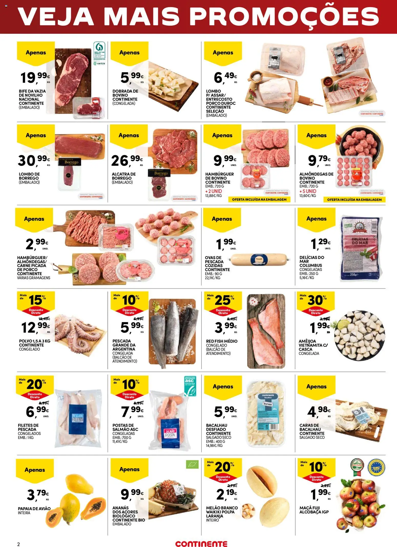 Continente - Fim de Semana │ válido de 02.01.2026 | Página: 2 | Produtos: Pescada, Polvo, Carne, Melão