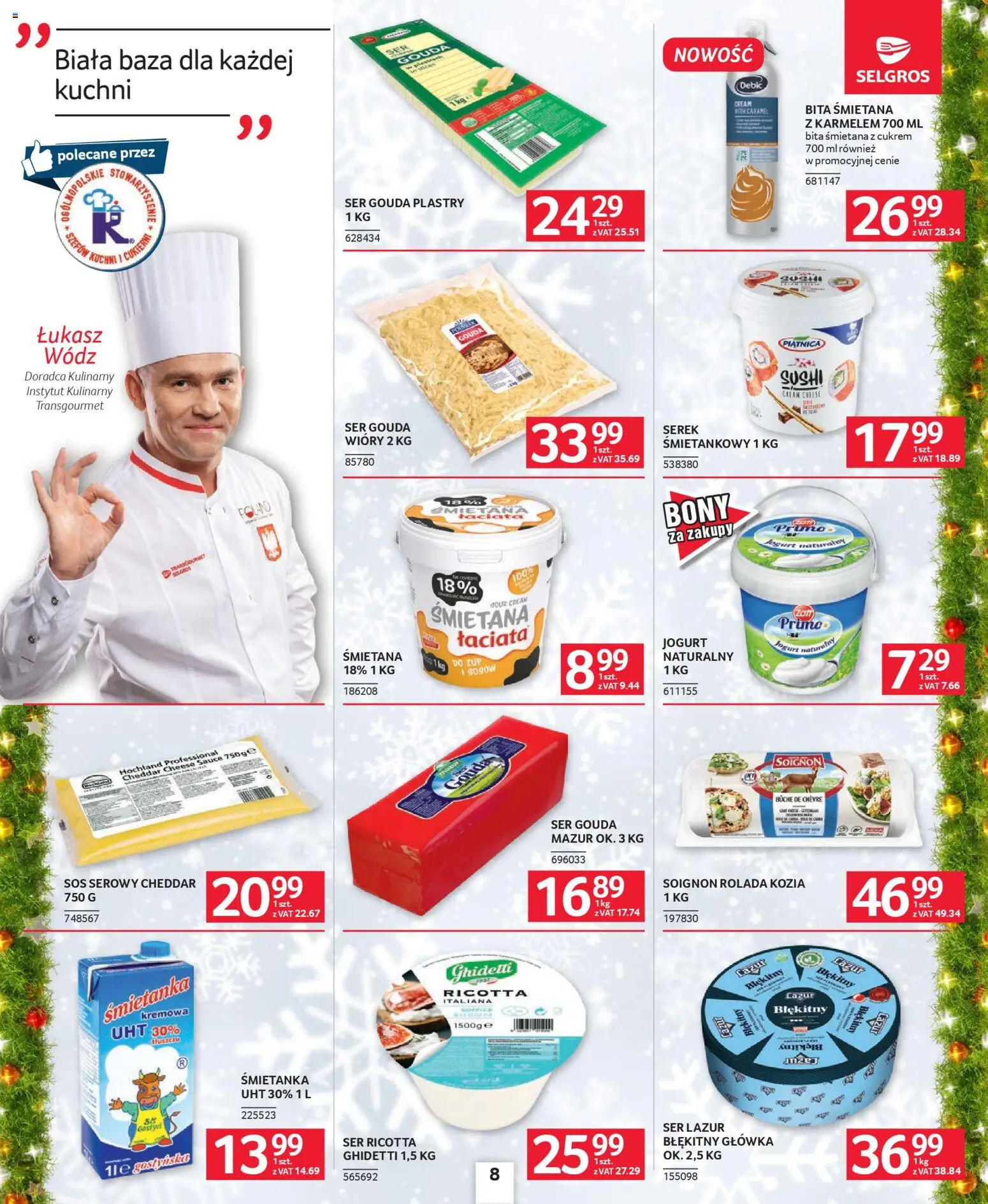 Selgros cash&carry Gazetka - Oferta dla gastronomii od 18.12.2025 | Strona: 8 | Produkty: Jogurt, Cheddar, Sos, Ser gouda