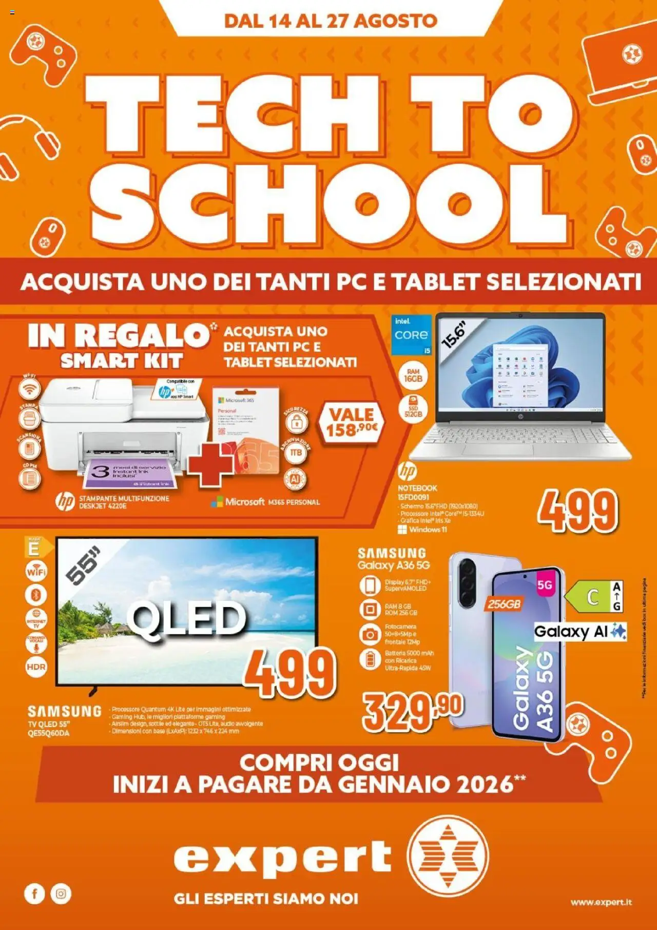 Volantino Expert del 14.08.2025 | Pagina: 1 | Prodotti: Notebook, Tablet, Batteria, Samsung
