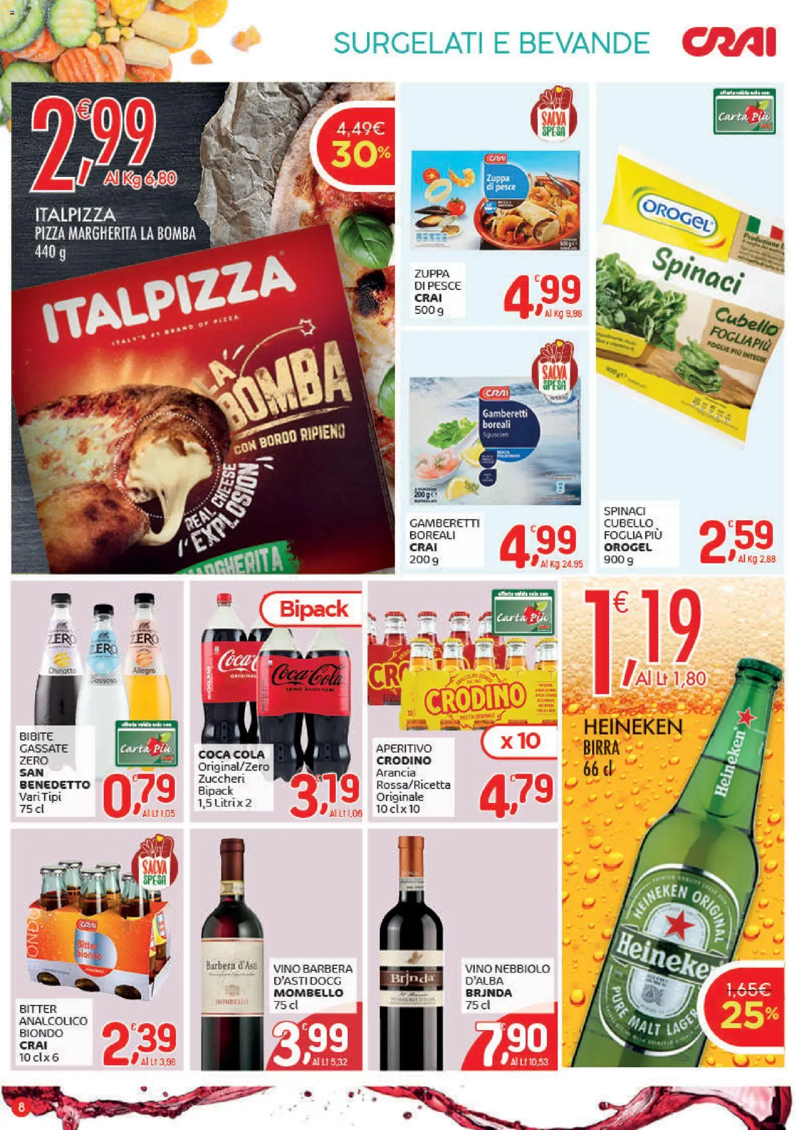 Volantino CRAI del 18.12.2025 | Pagina: 8 | Prodotti: Pizza, Birra, Arancia, Coca Cola