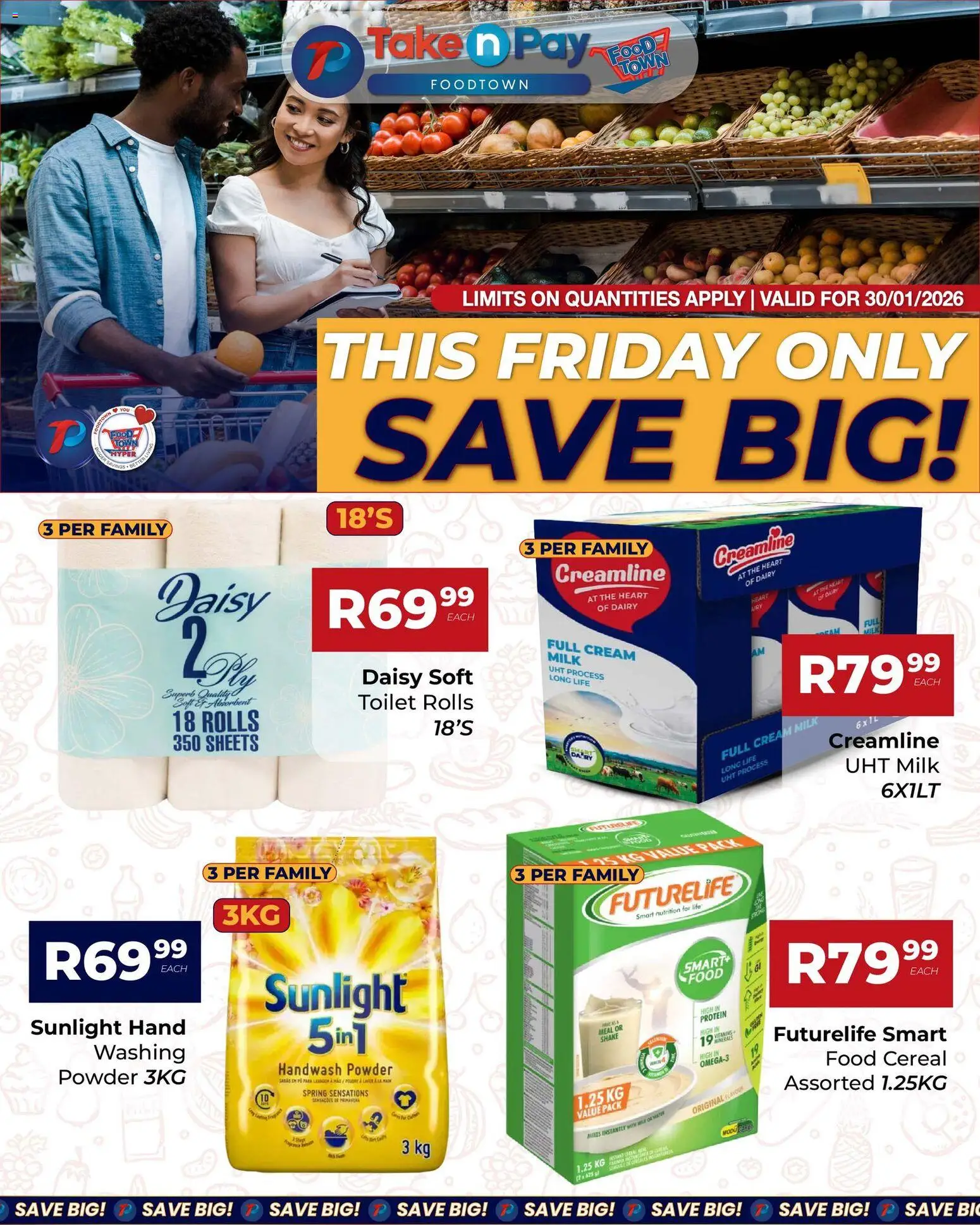 New Take n Pay catalogue – valid from 30.01.2026 | Page: 2 | Products: Handwash, Milk, Powder, Water