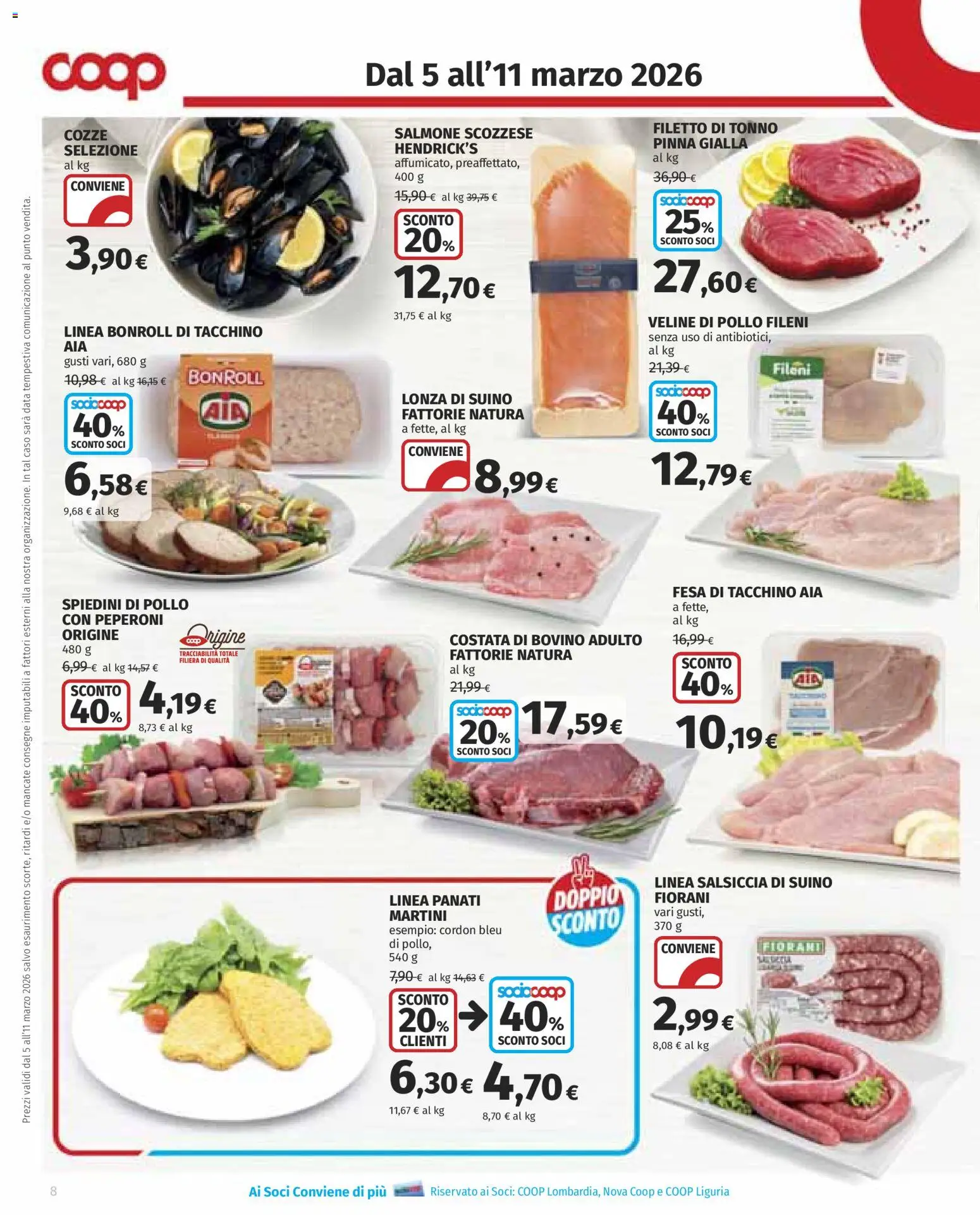 Volantino COOP del 05.03.2026 | Pagina: 8 | Prodotti: Salmone, Veline, Suino, Spiedini