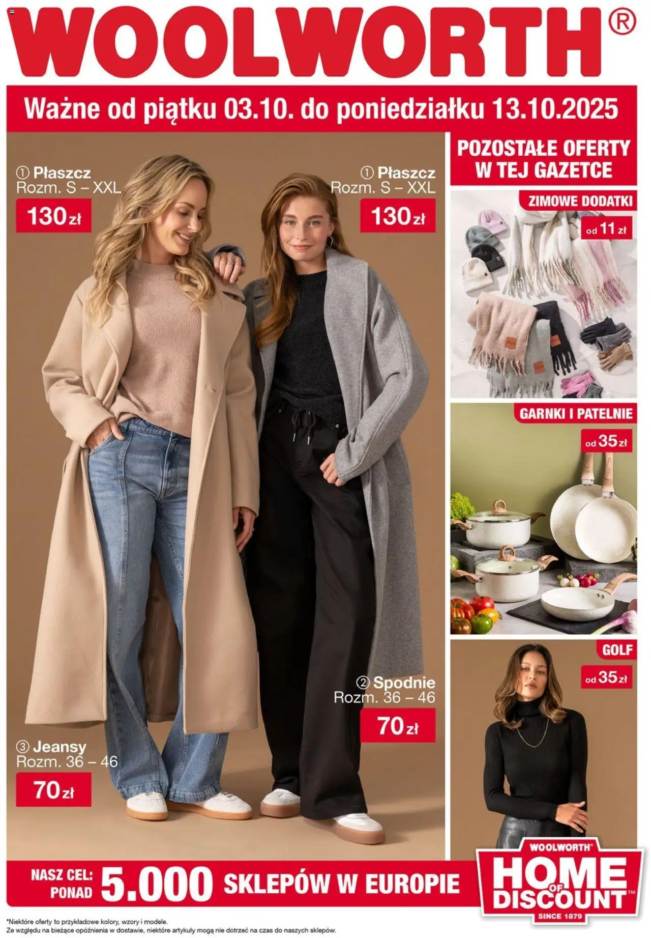 Woolworth Gazetka od 03.10.2025 | Strona: 1 | Produkty: Płaszcz, Spodnie, Patelnie, Garnki