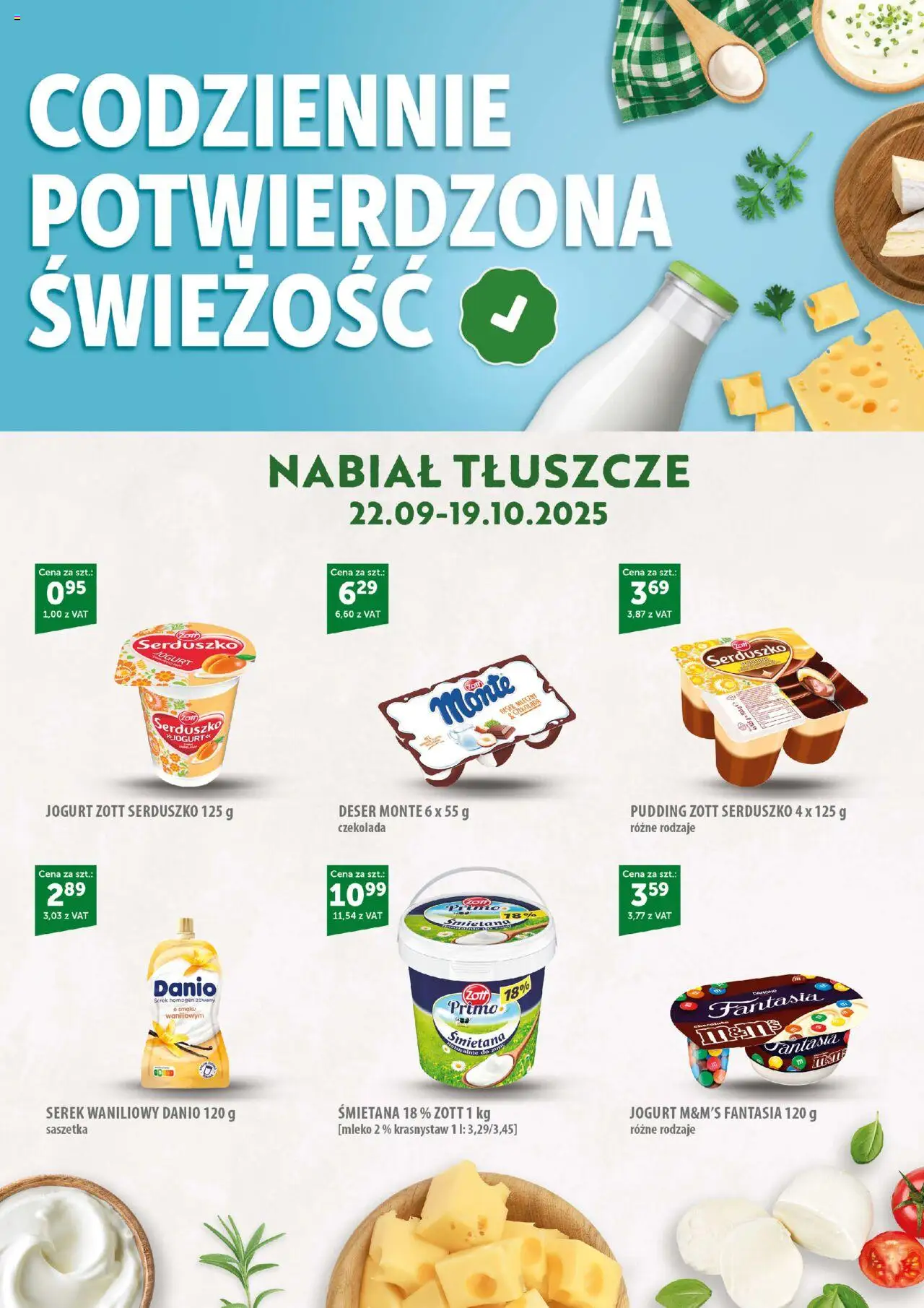 Eurocash Gazetka - Codziennie Potwierdzona Świeżość od 22.09.2025 | Strona: 1 | Produkty: Mleko, Jogurt, Czekolada, Śmietana