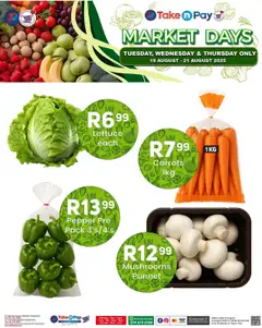 Take n Pay Market Day │ valid from 19.08.2025 | Page: 2 | Products: Mushrooms, Carrots, Pepper, Lettuce