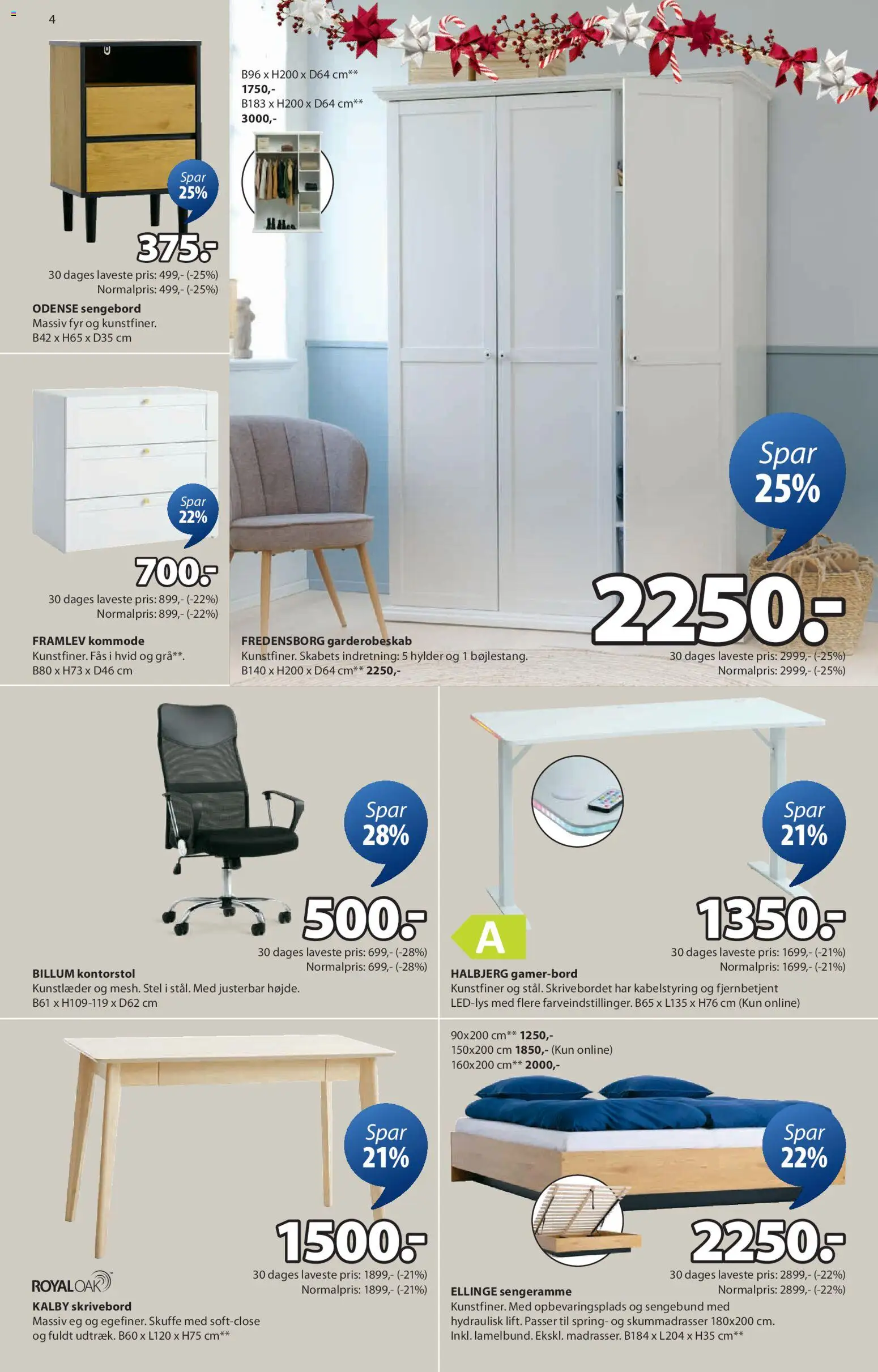 JYSK tilbudsavis – gyldig fra 17.12.2025 | Side: 4 | Produkter: Sengebund, Kommode, Sengebord, Skrivebord