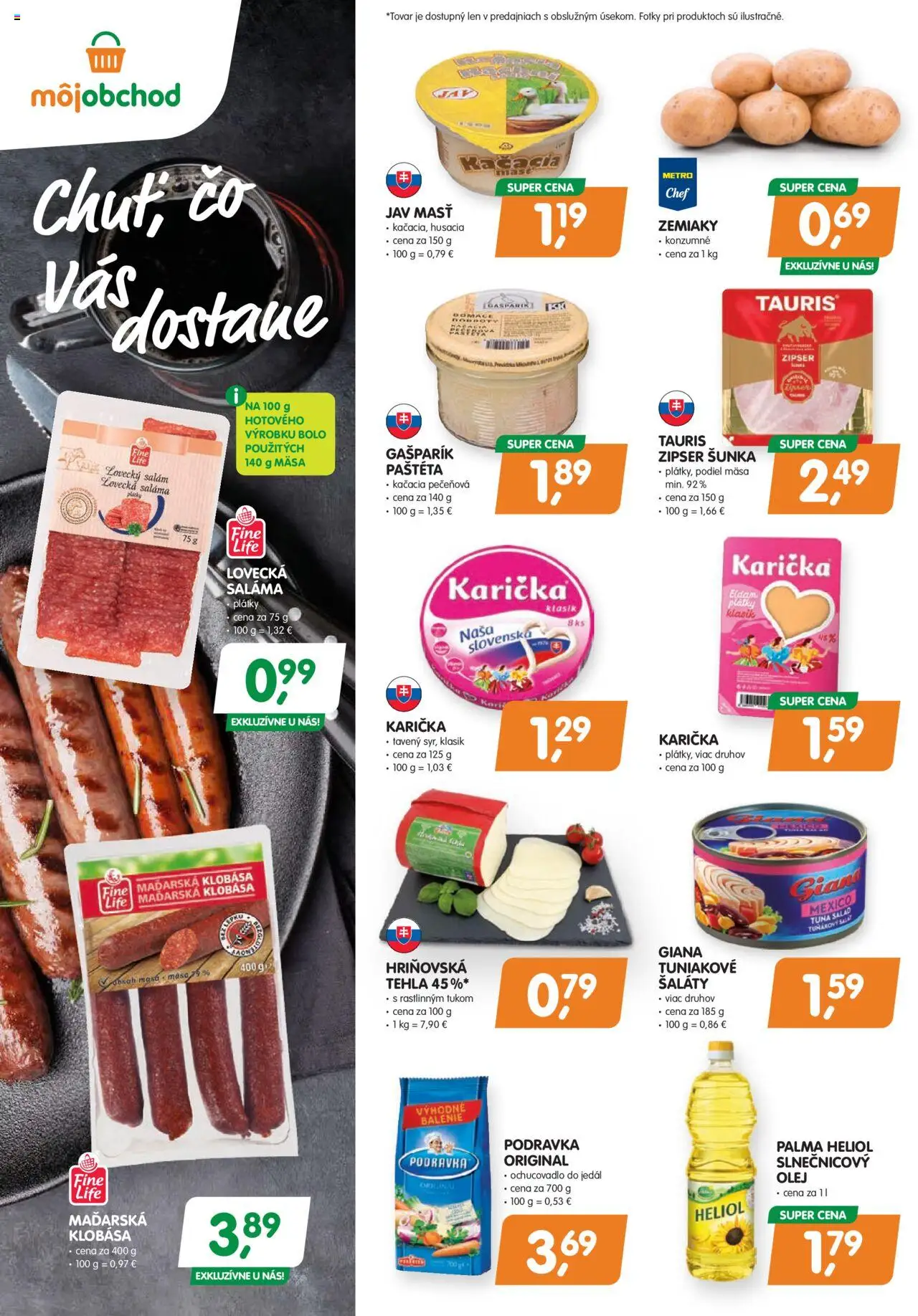 Nové Môj obchod akcie – leták je platný od 12.09.2025 | Strana: 2 | Produkty: Saláma, Šunka, Klobása, Zemiaky