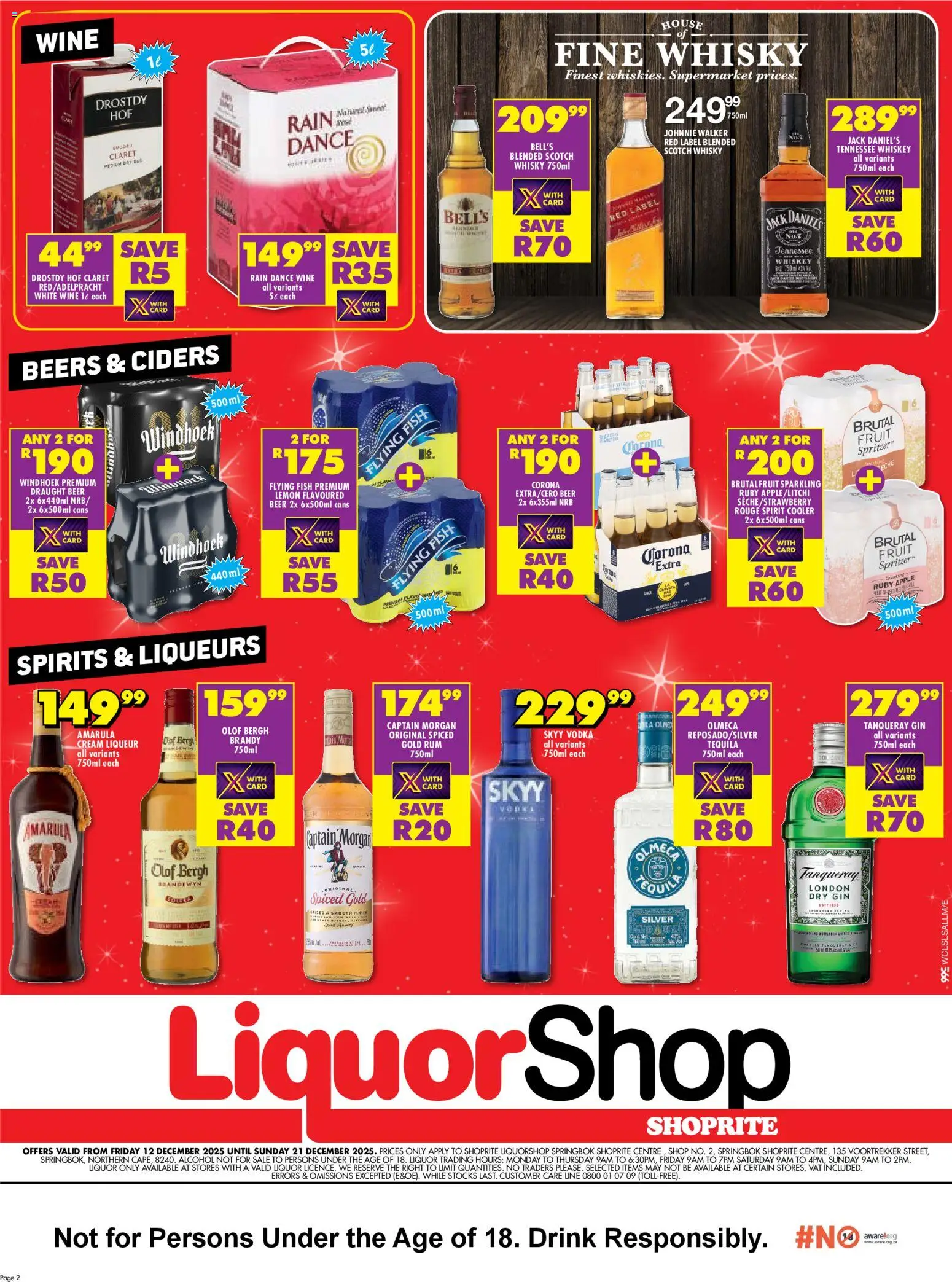 New Shoprite catalogue – valid from 12.12.2025 | Page: 2 | Products: Rum, Cooler, Wine, Whiskey