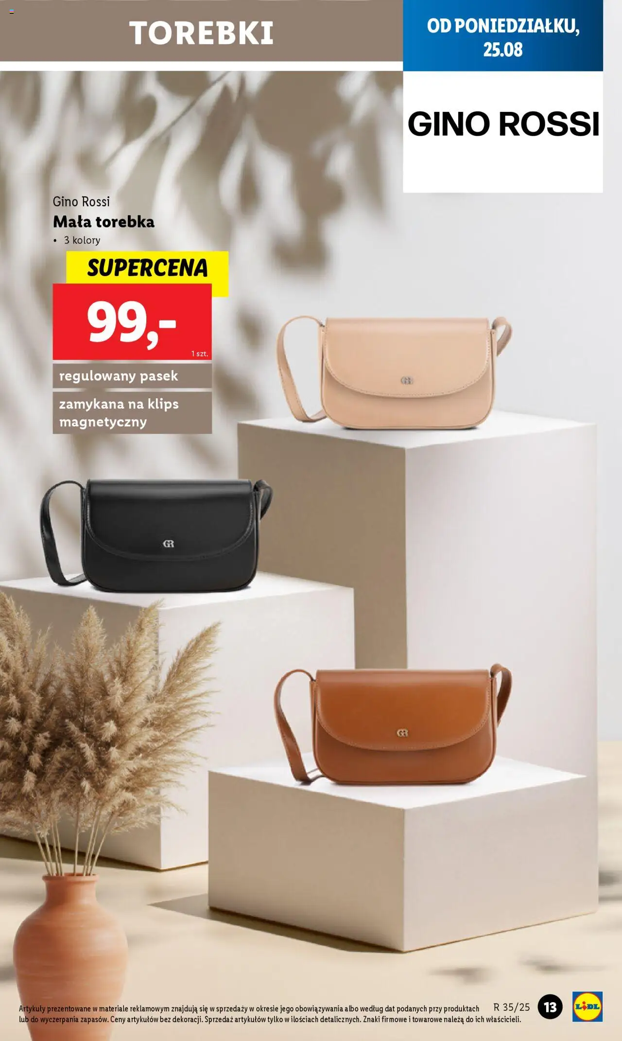 Lidl Katalog od 25.08.2025 | Strona: 13 | Produkty: Torebka, Pasek, Torebki