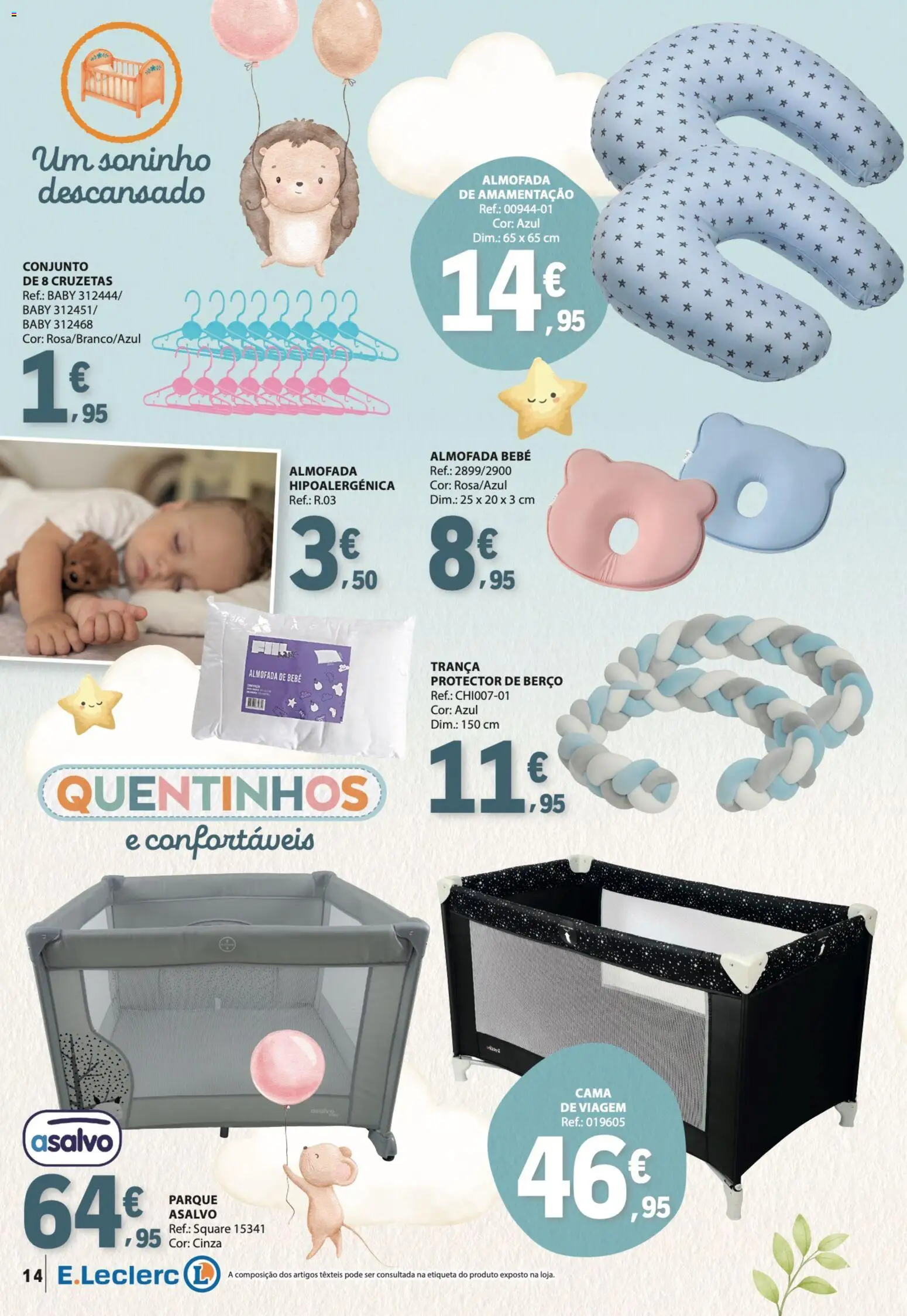 E.Leclerc Especial Bebé │ válido de 13.01.2026 | Página: 14 | Produtos: Cama, Almofada, Berço