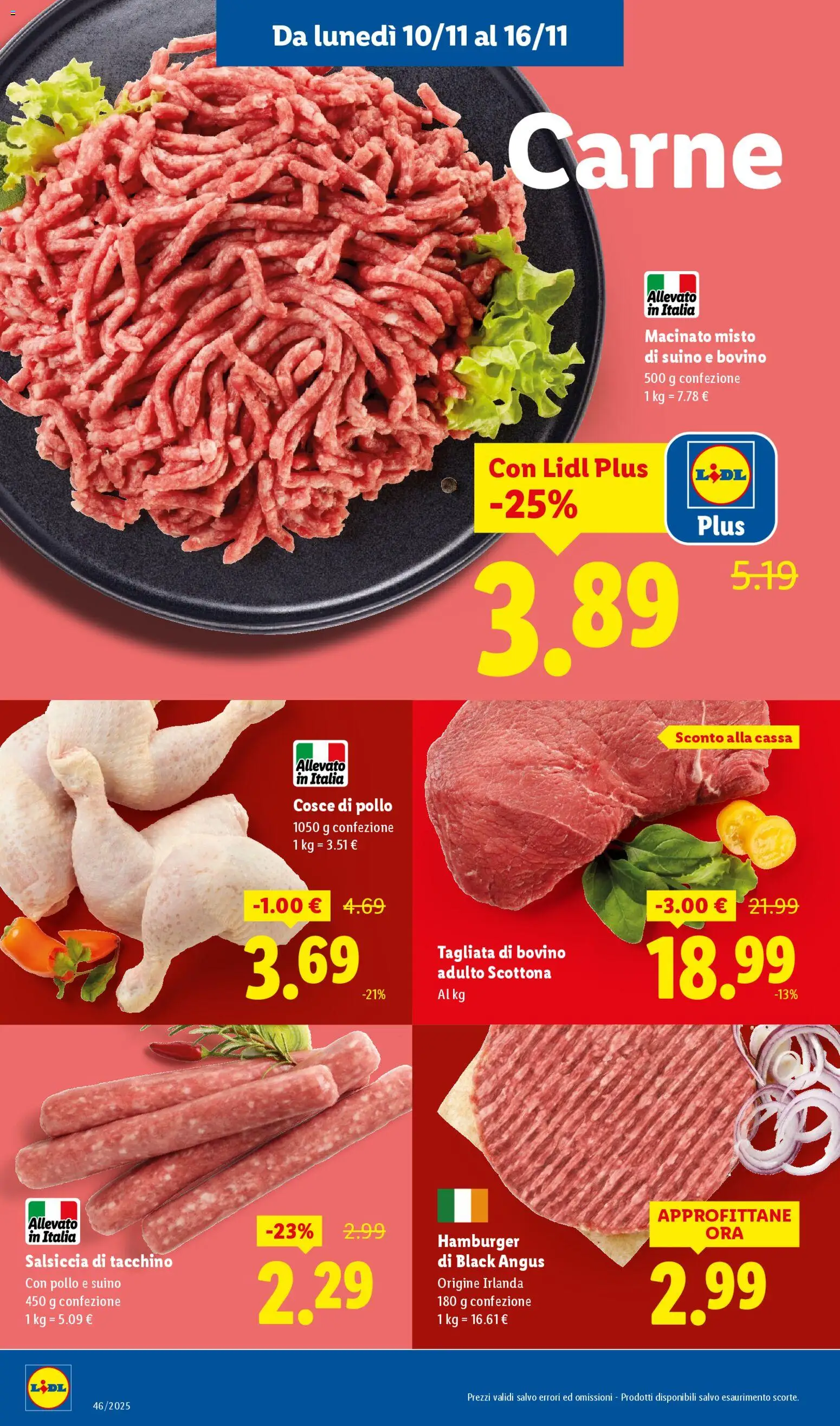 Volantino Lidl del 10.11.2025 | Pagina: 8 | Prodotti: Tacchino, Salsiccia, Hamburger, Cosce di pollo