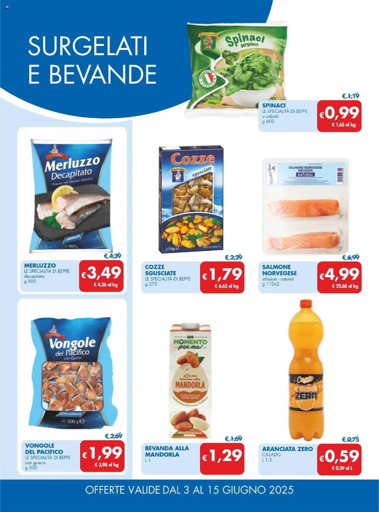 Volantino MD Discount del 03.06.2025 | Pagina: 16 | Prodotti: Salmone, Merluzzo, Vongole, Spinaci
