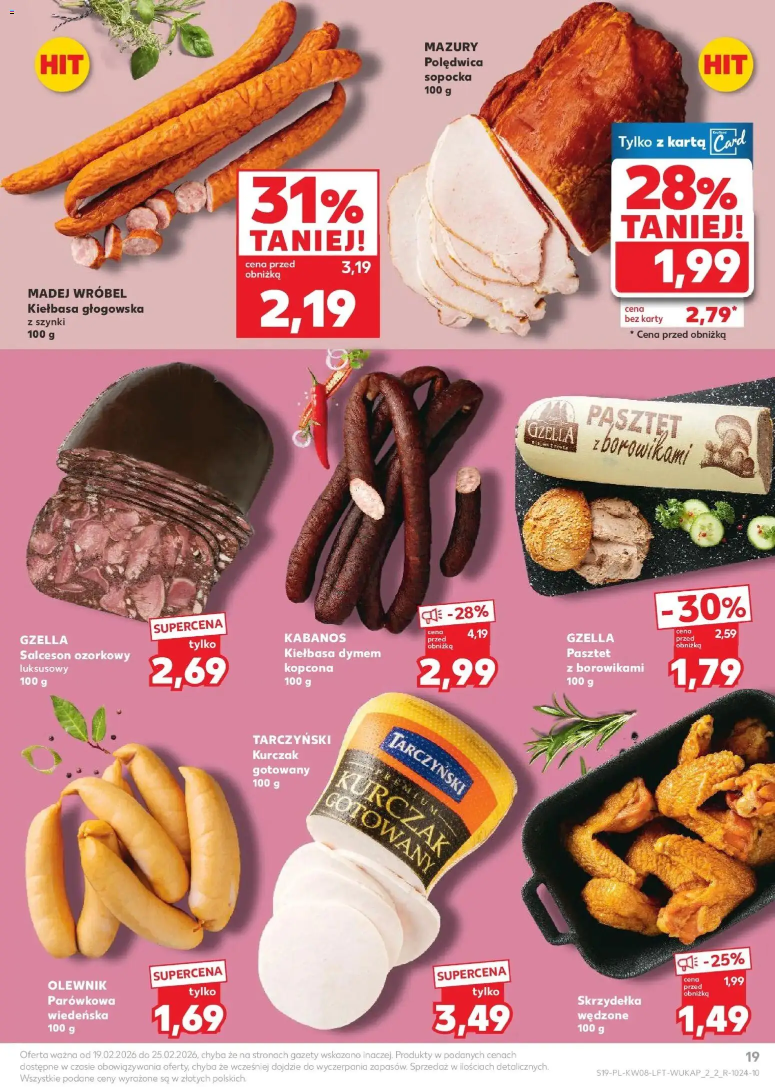 Kaufland Polsko leták od 19.02.2026 | Strana: 19 | Produkty: Kabanos, Karty