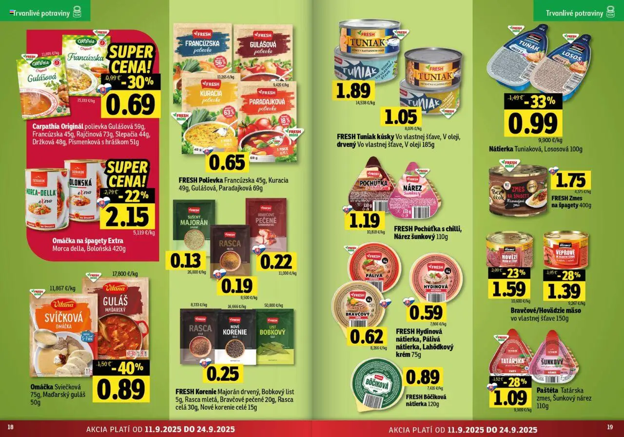Nové Fresh akcie – leták je platný od 11.09.2025 | Strana: 10 | Produkty: Tuniak, Krém, Korenie, Majorán