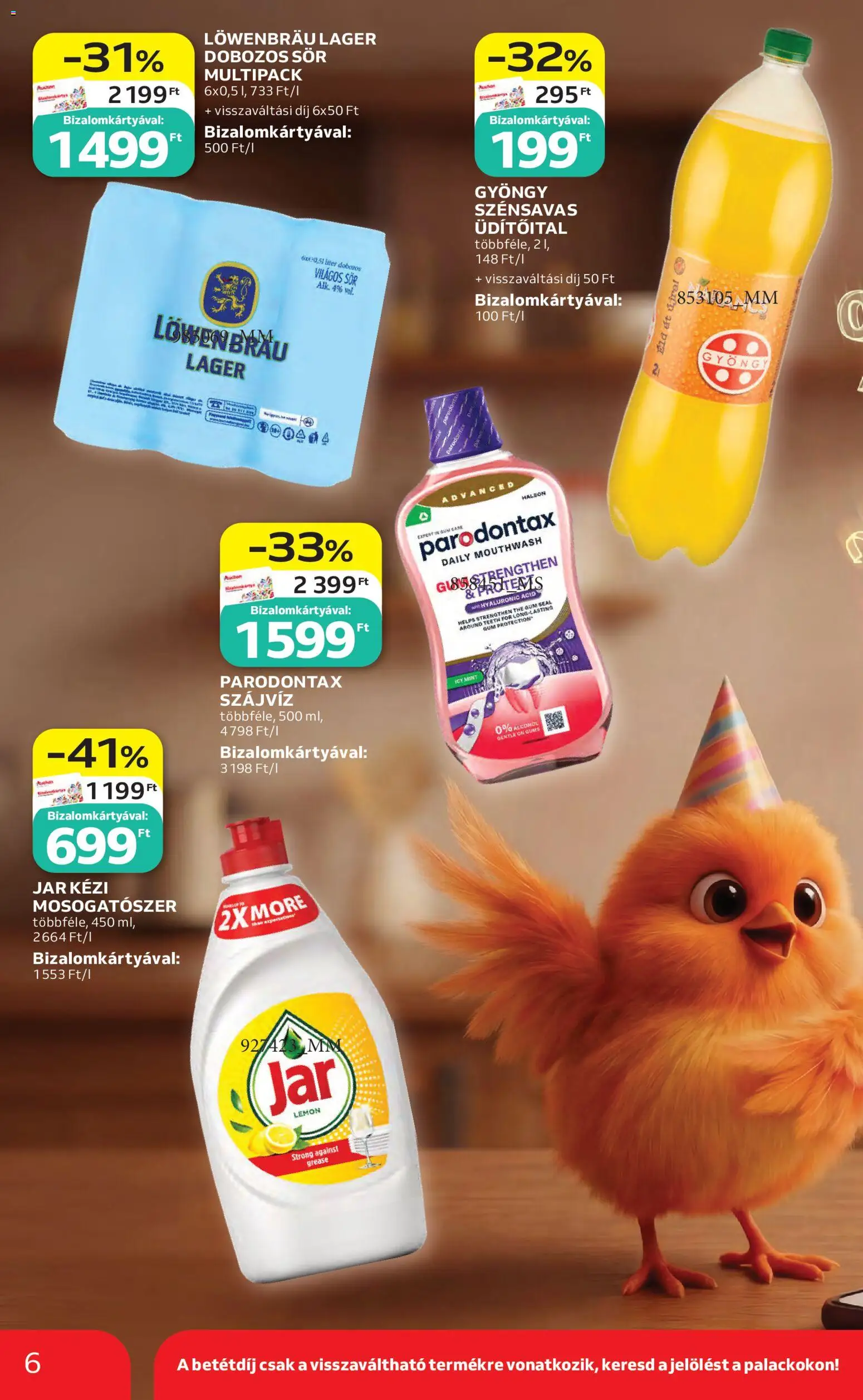 Auchan akciós ujság - amely érvényes a következő dátumtól: 30.04.2026 | Oldal: 6 | Termékek: Dobozos sör, Sör, Szájvíz, Mosogatószer