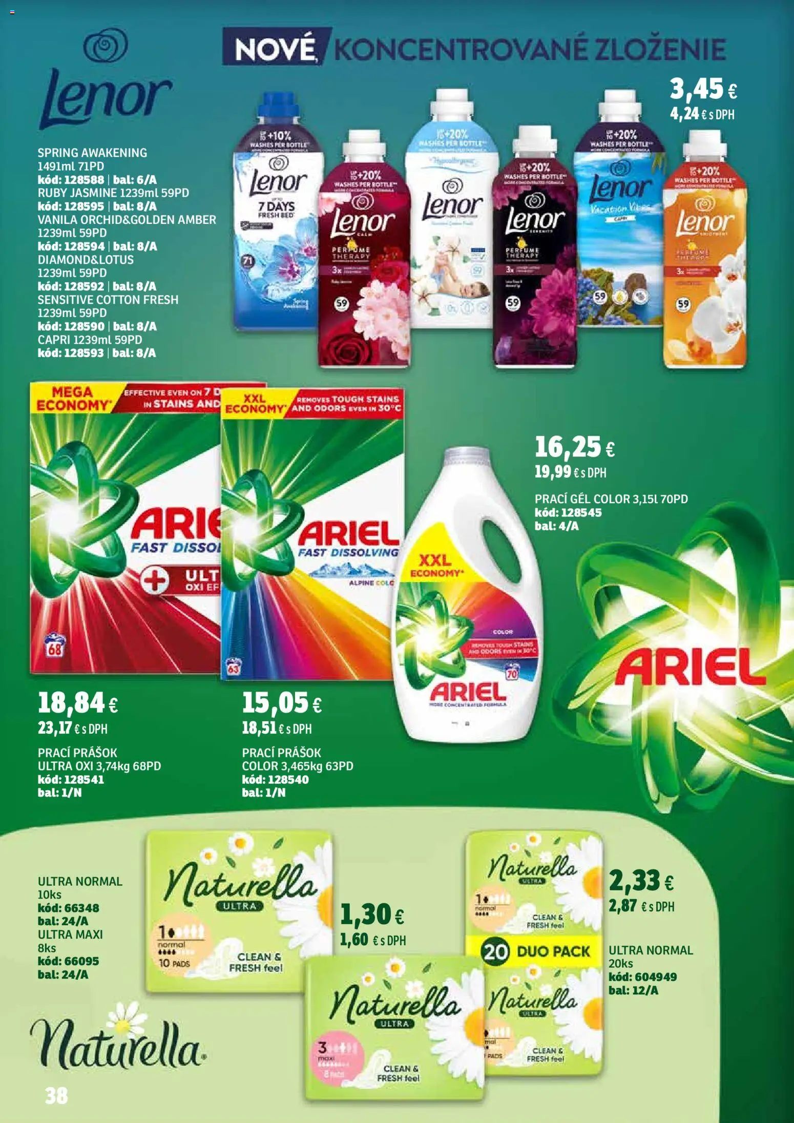Nové Labaš akcie – leták je platný od 28.11.2025 | Strana: 38 | Produkty: Prací prášok, Ariel, Lenor