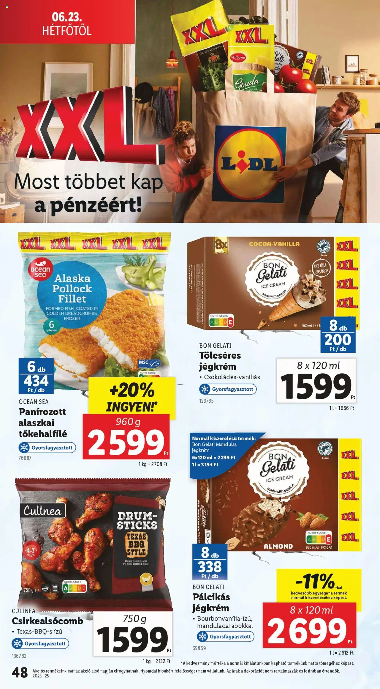 Lidl akciós ujság - amely érvényes a következő dátumtól: 19.06.2025 | Oldal: 48 | Termékek: Alaszkai tőkehalfilé, Gouda, Jégkrém, Pálcikás jégkrém
