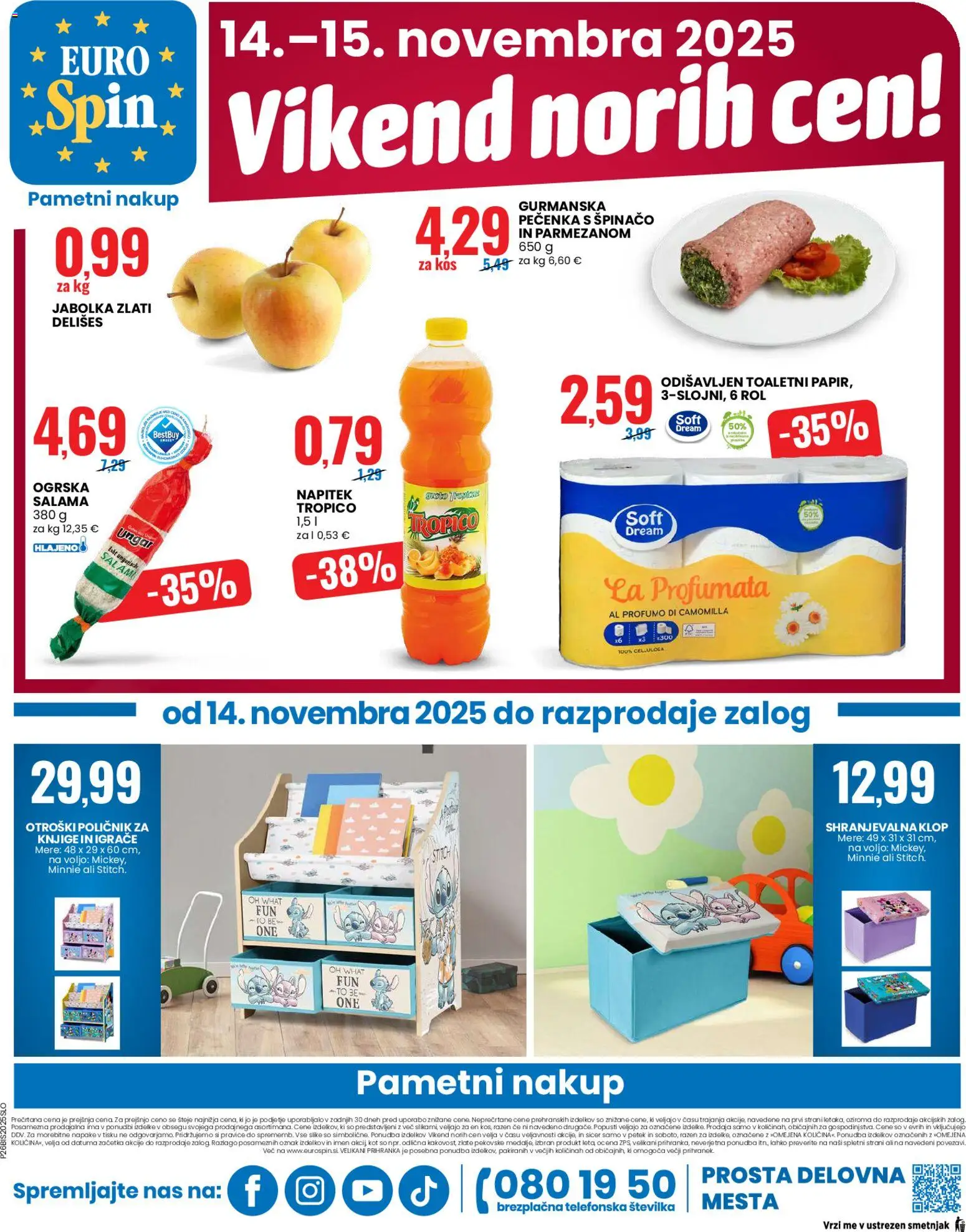 Novi Eurospin katalog ponudbe – veljaven od 13.11.2025 | Stran: 16 | Izdelki: Poličnik, Kos, Salama, Jabolka