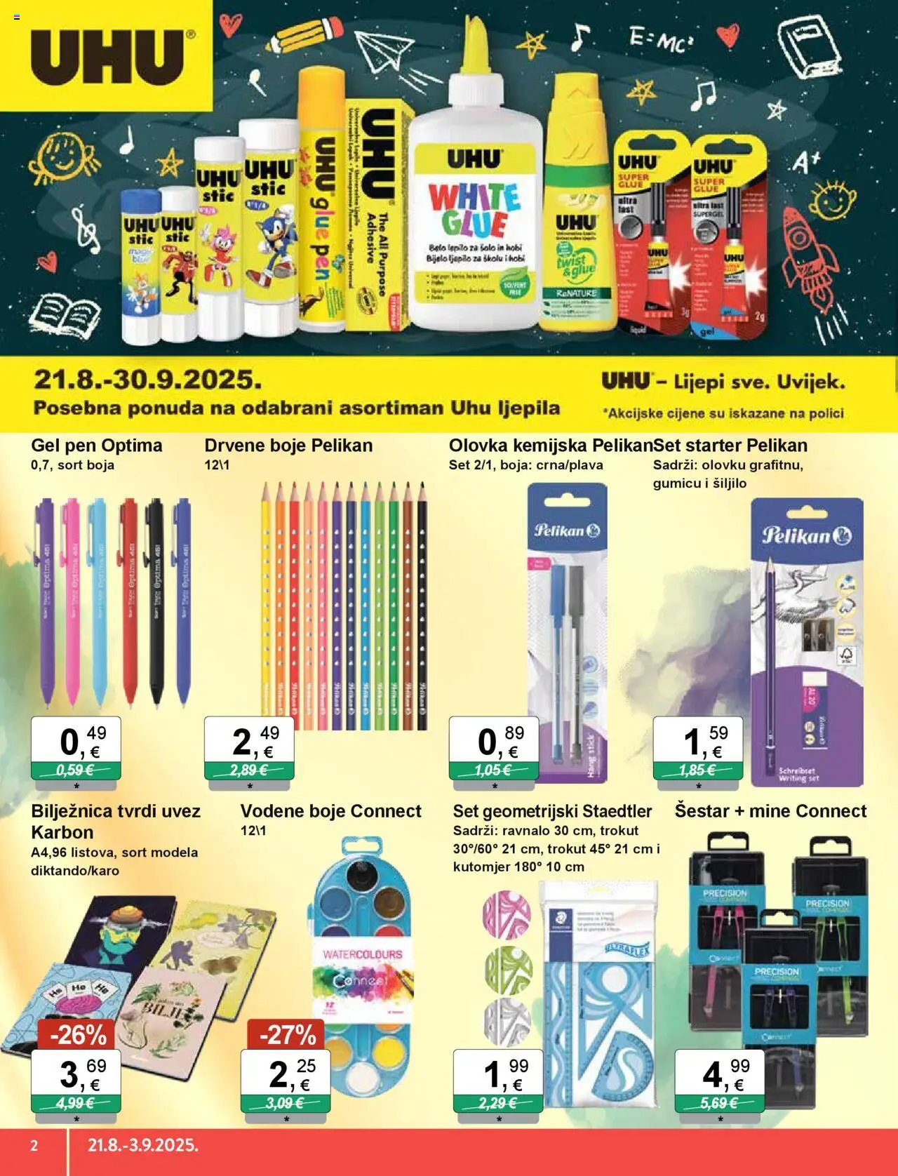 KTC katalog | vrijedi od 21.08.2025 | Stranica: 2 | Proizvodi: Vodene boje, Šestar, Šiljilo, Bilježnica