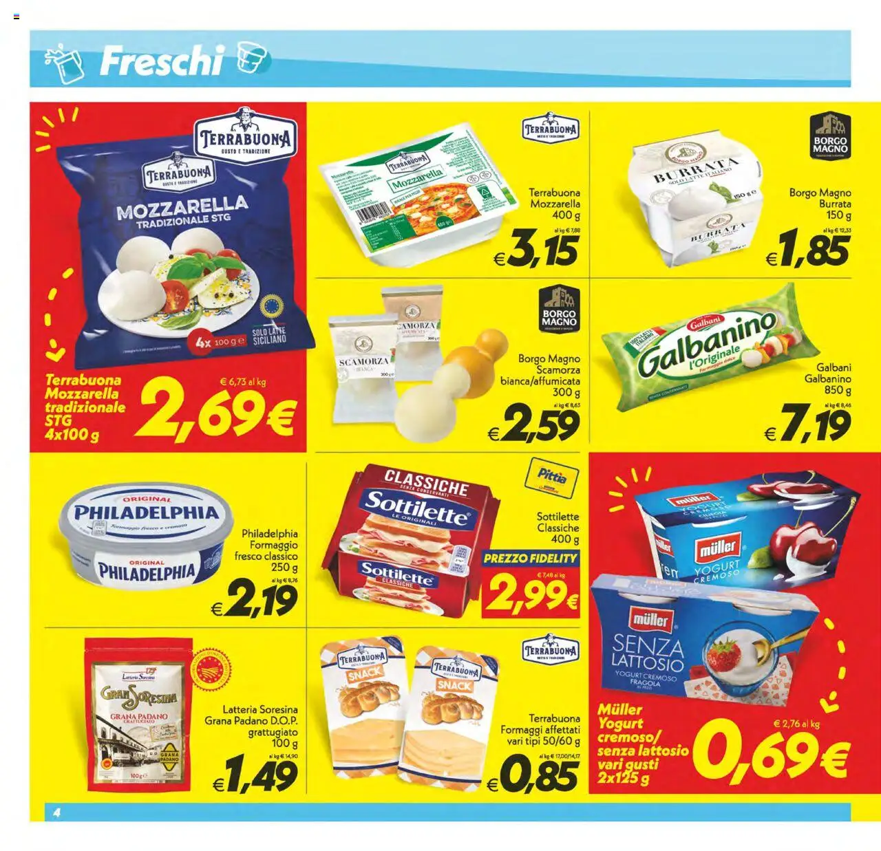 Volantino SuperConveniente del 24.07.2025 | Pagina: 4 | Prodotti: Yogurt, Mozzarella, Latte, Grana Padano