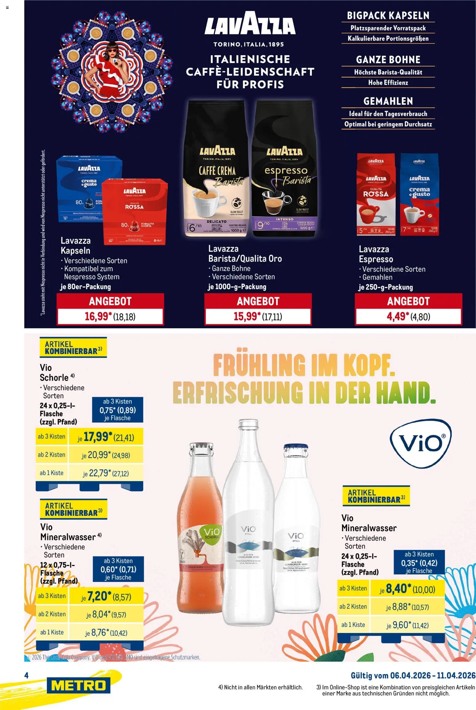 Metro Starke Marken – gültig ab 06.04.2026 | Seite: 4 | Produkte: Lavazza, Mineralwasser, Rhabarber