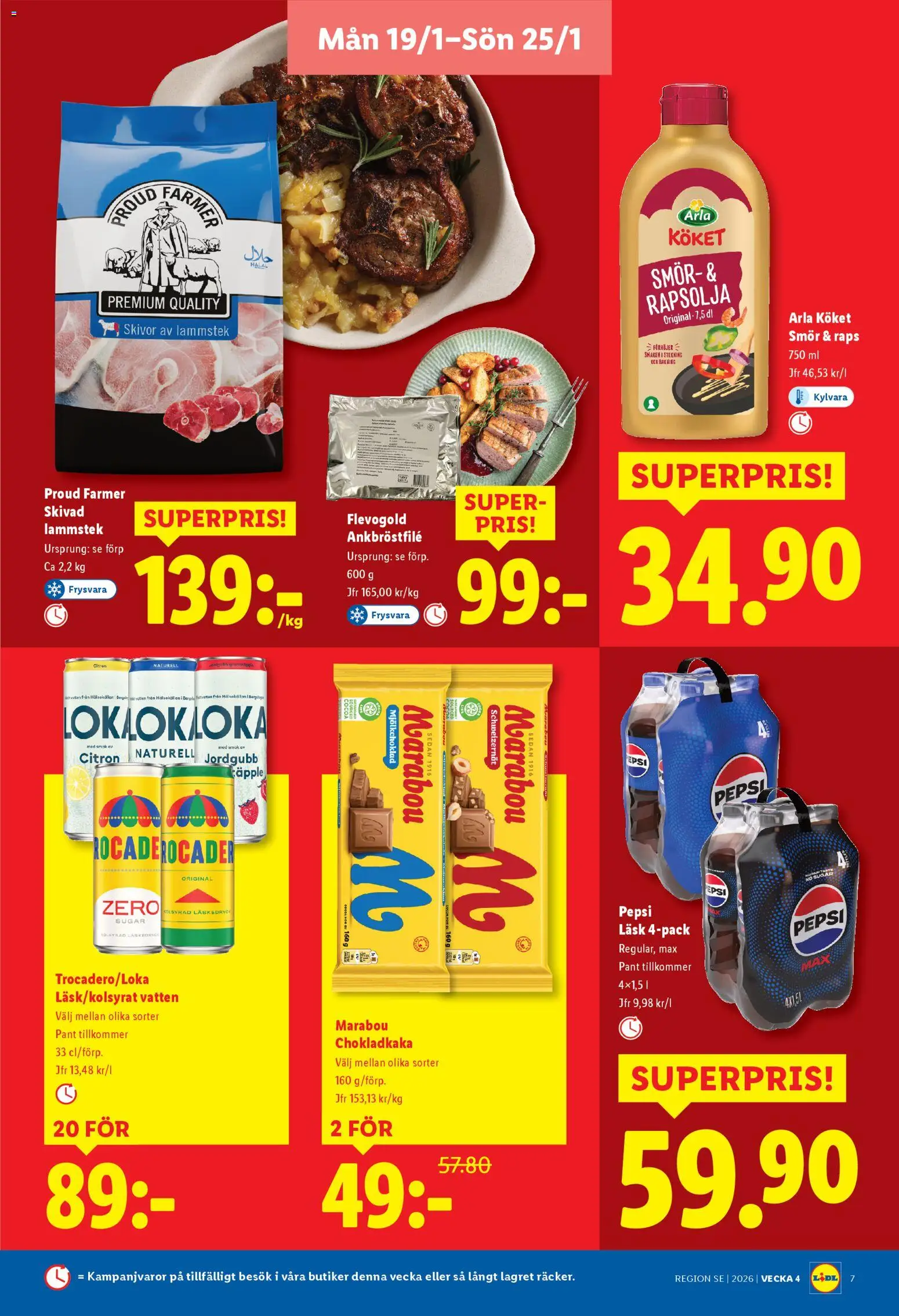 Lidl reklamblad aktuell från 19.01.2026 | Sida: 7 | Produkter: Chokladkaka, Pepsi, Rapsolja, Citron