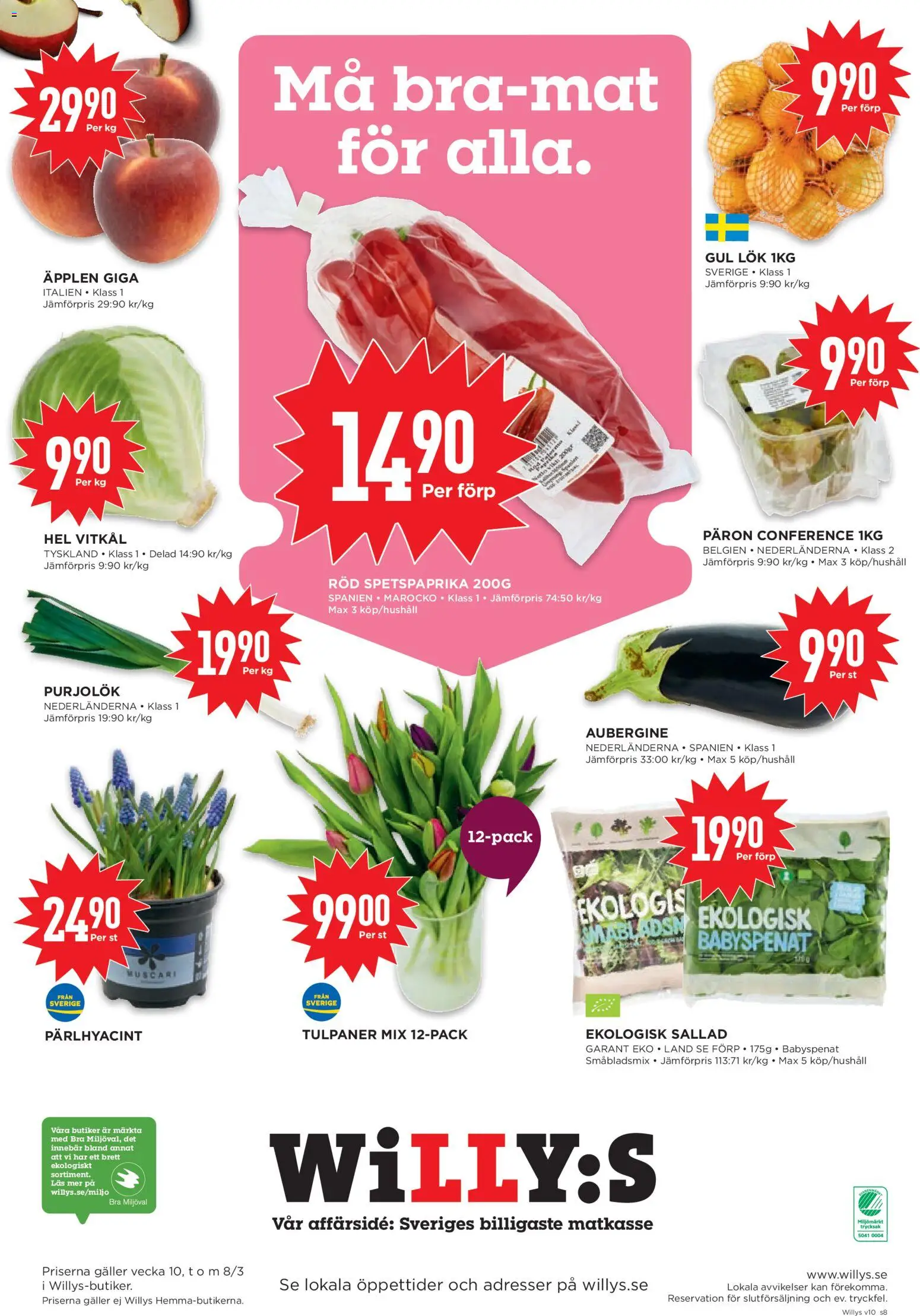 Willys reklamblad aktuell från 02.03.2026 | Sida: 8 | Produkter: Babyspenat, Galler, Gul lök, Aubergine