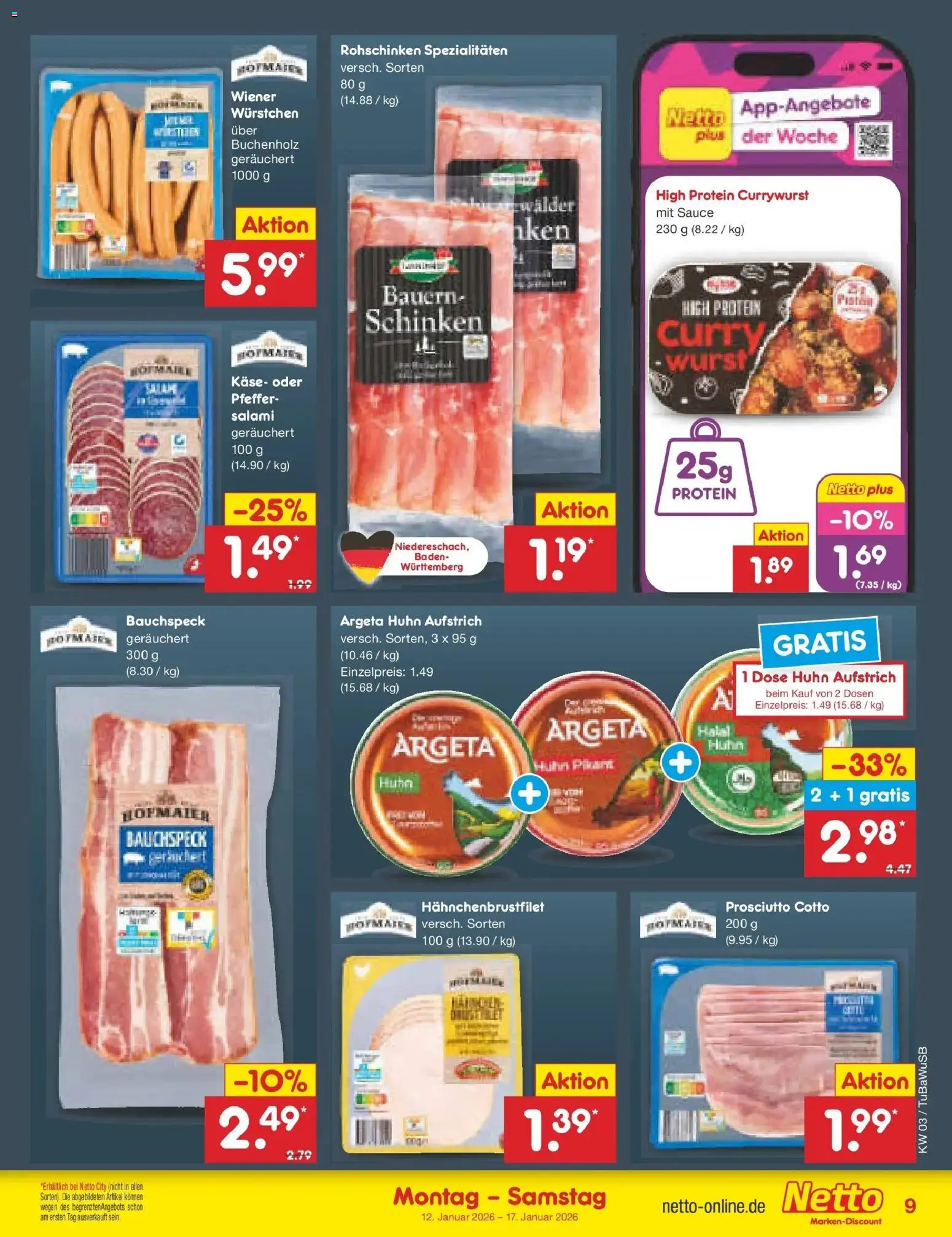 Netto Marken-Discount prospekt Lahr-Langenwinkel	 – gültig ab 12.01.2026 | Seite: 9 | Produkte: Käse, Wurst, Salami, Schinken