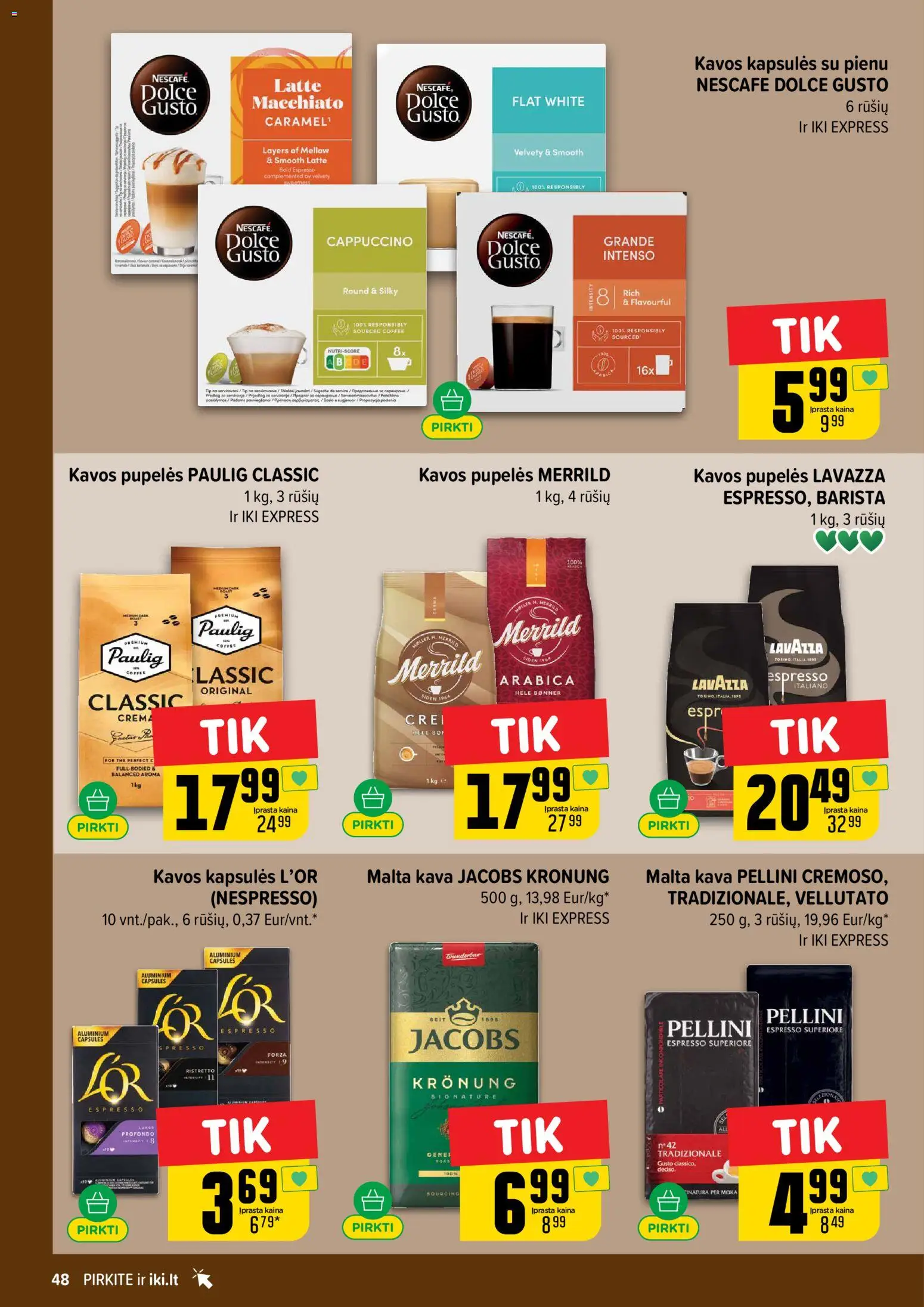 IKI akcijos nuo 13.04.2026 | Puslapis: 48 | Prekių: Pupelės, Kavos pupelės, Kava