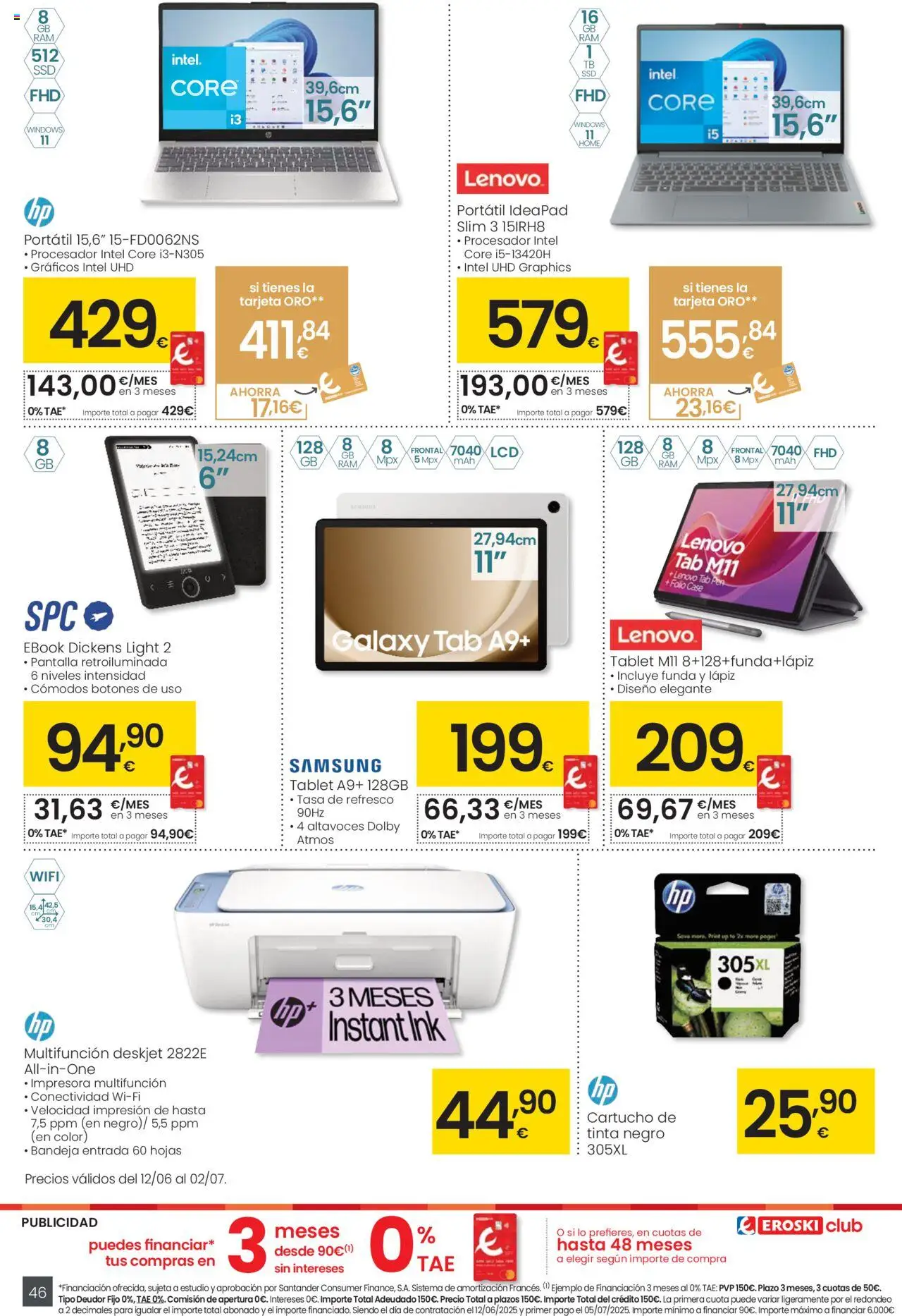 Eroski - Para conquistarte │ válido desde el 12.06.2025 | Página: 46 | Productos: Altavoces, Tablet, Impresora, Bandeja