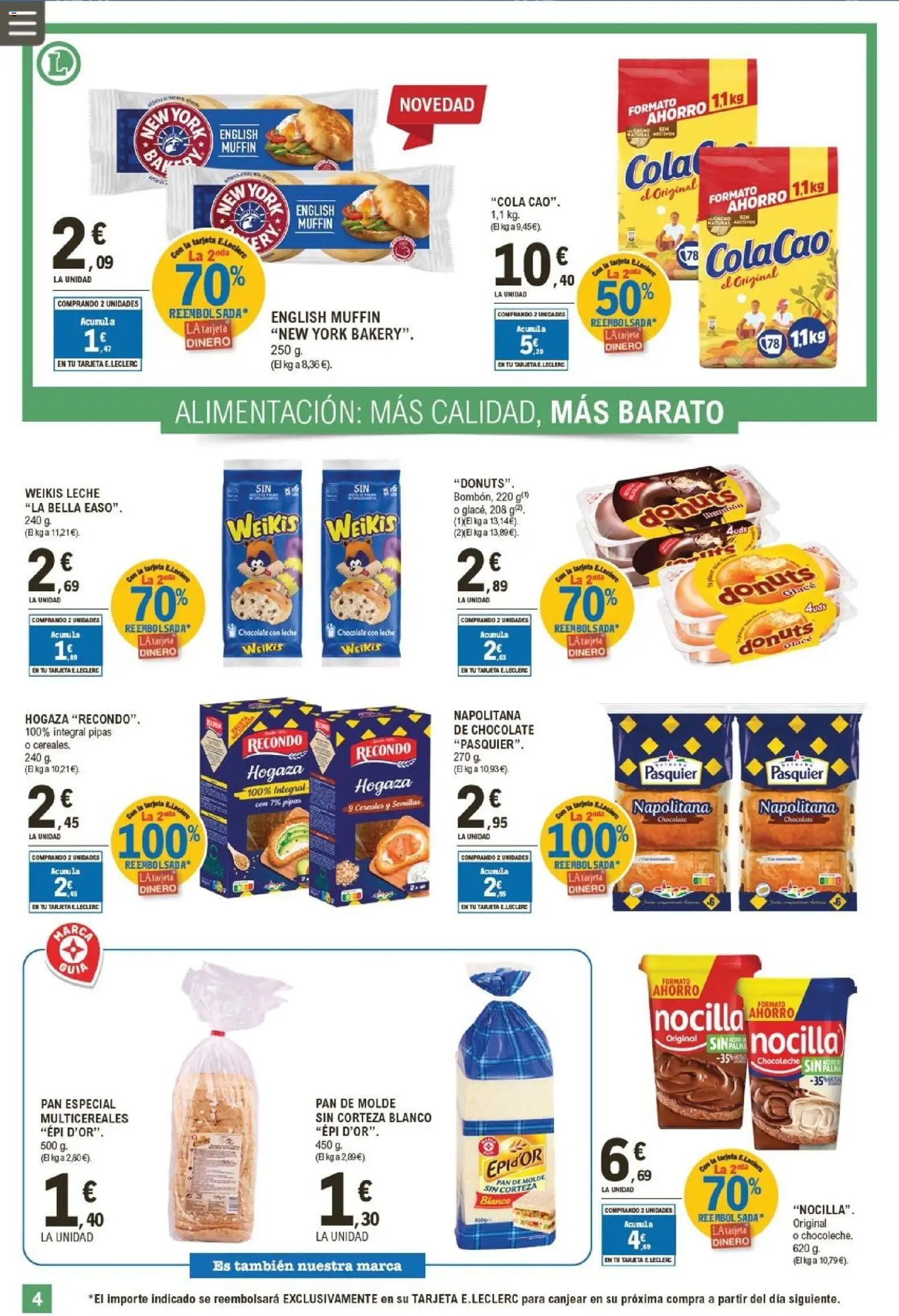 E.Leclerc folleto │ válido desde el 19.11.2025 | Página: 4 | Productos: Pan, Chocolate, Chocolate con leche, Donuts