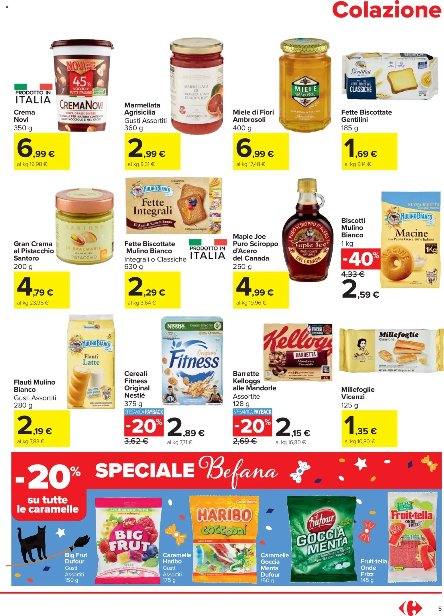 Volantino Carrefour del 27.12.2025 | Pagina: 5 | Prodotti: Caramelle, Biscotti, Latte, Marmellata