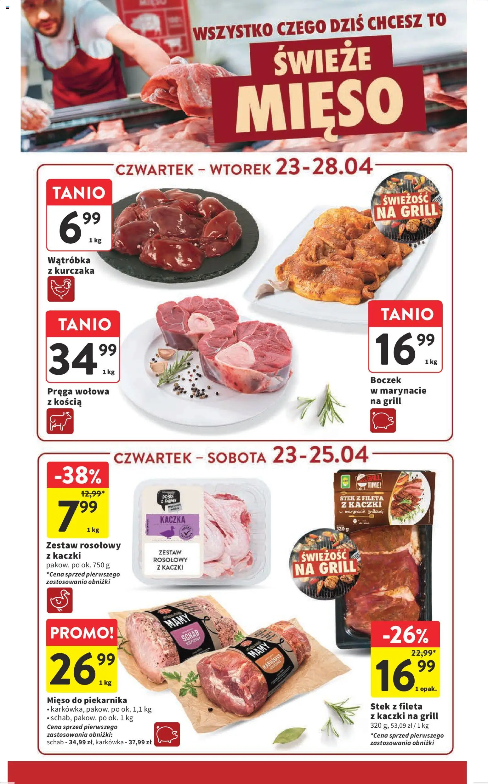 Intermarche gazetka od 23.04.2026 | Strona: 24 | Produkty: Schab, Mięso, Kaczka, Wątróbka