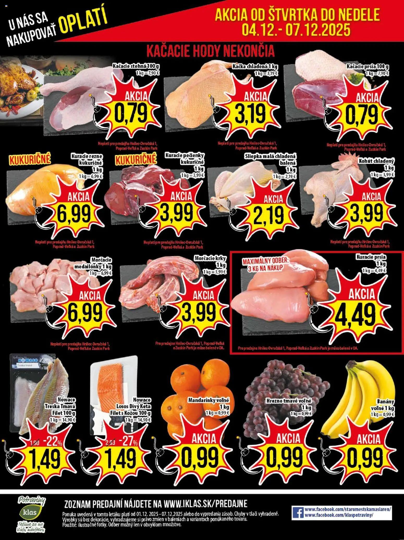 Nové Klas akcie – leták je platný od 09.03.2026 | Strana: 25 | Produkty: Banány, Mandarinky, Kačka, Hrozno