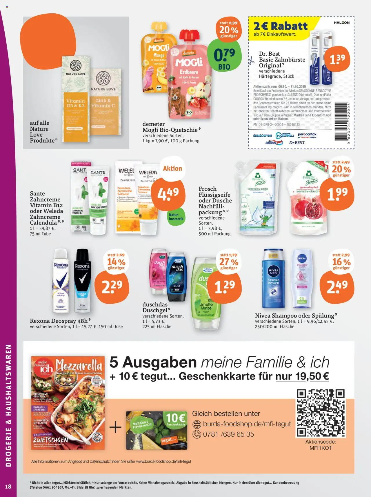 Tegut Prospekt – gültig ab 06.10.2025 | Seite: 20 | Produkte: Mozzarella, Duschdas, Paprika, Mango