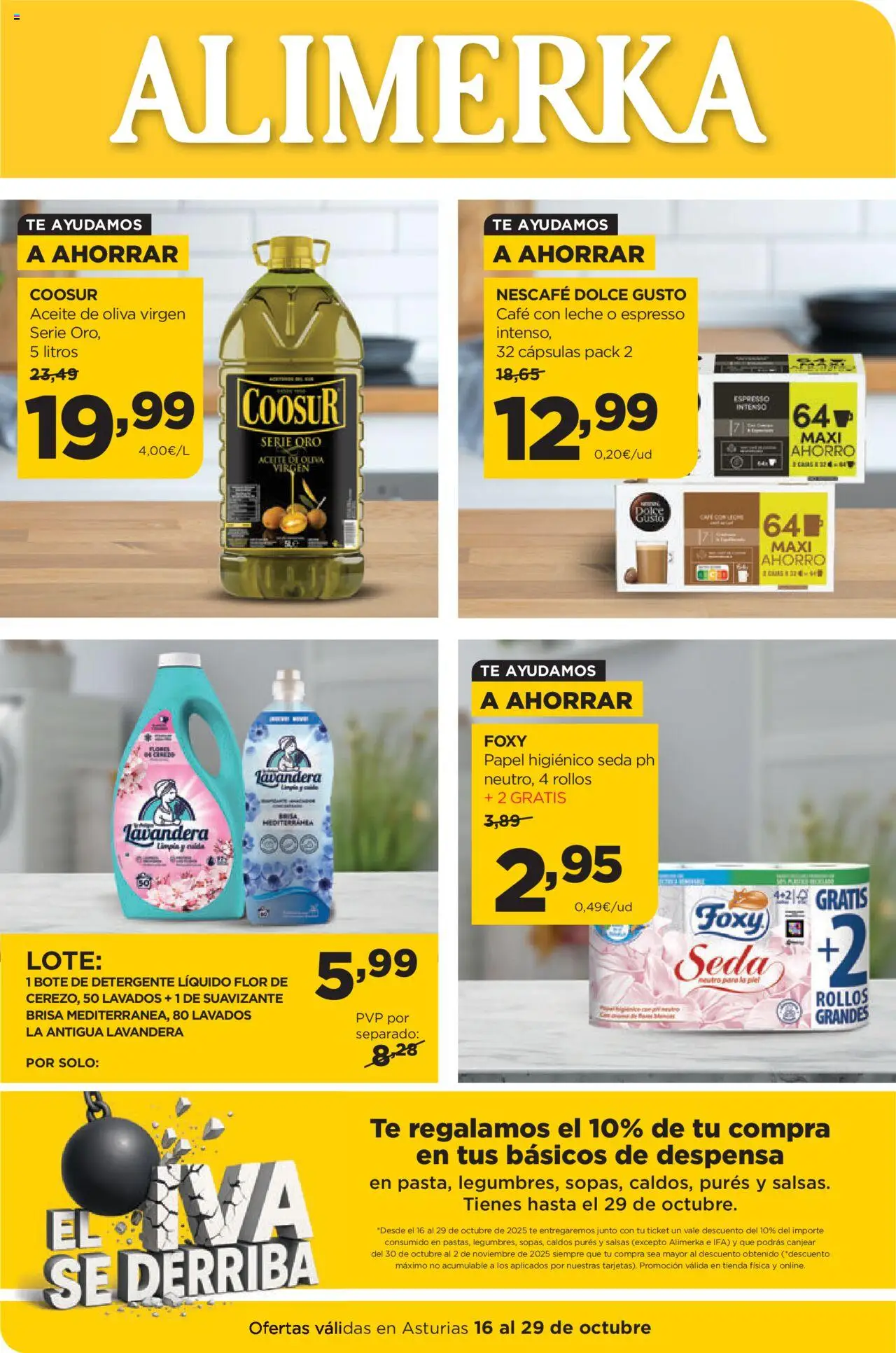Alimerka folleto Asturias │ válido desde el 16.10.2025 | Página: 1 | Productos: Café con leche, Aceite, Aceite de oliva, Detergente líquido