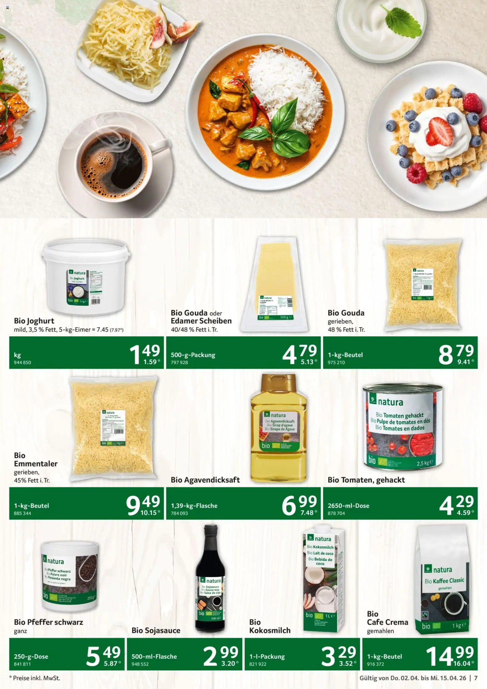 Selgros Gastronomie – gültig ab 02.04.2026 | Seite: 7 | Produkte: Joghurt, Kaffee, Tomaten, Edamer