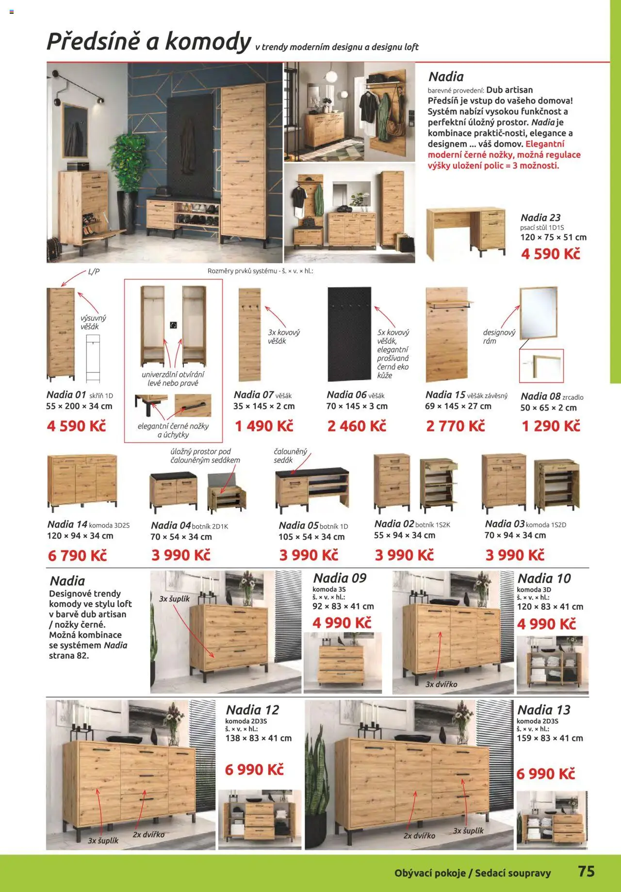 ORFA nábytek katalog 2025-2026 od 01.10.2025 | Strana: 75 | Produkty: Stůl, Botník, Věšák, Skříň