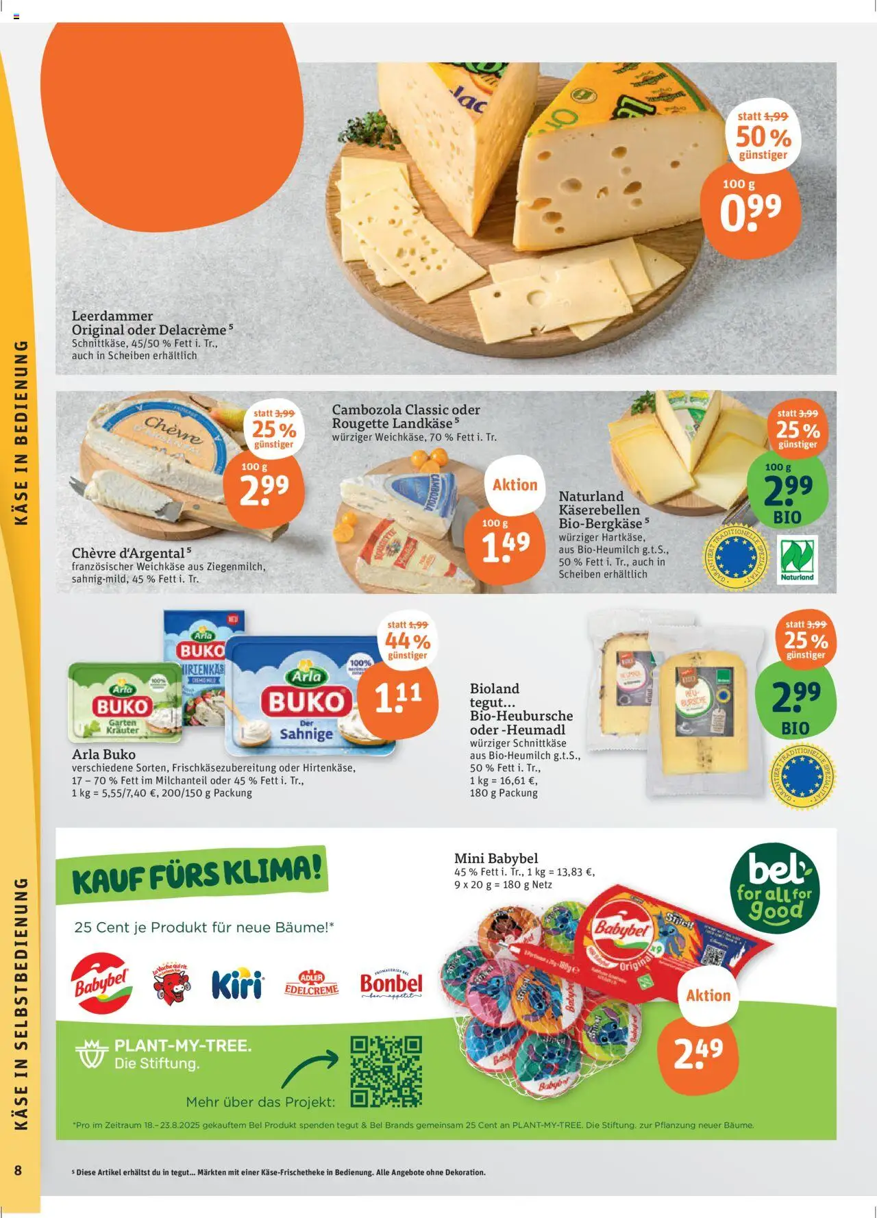Tegut Prospekt - gültig ab dem 21.08.2025 | Seite: 10 | Produkte: Käse, Leerdammer, Arla buko, Babybel