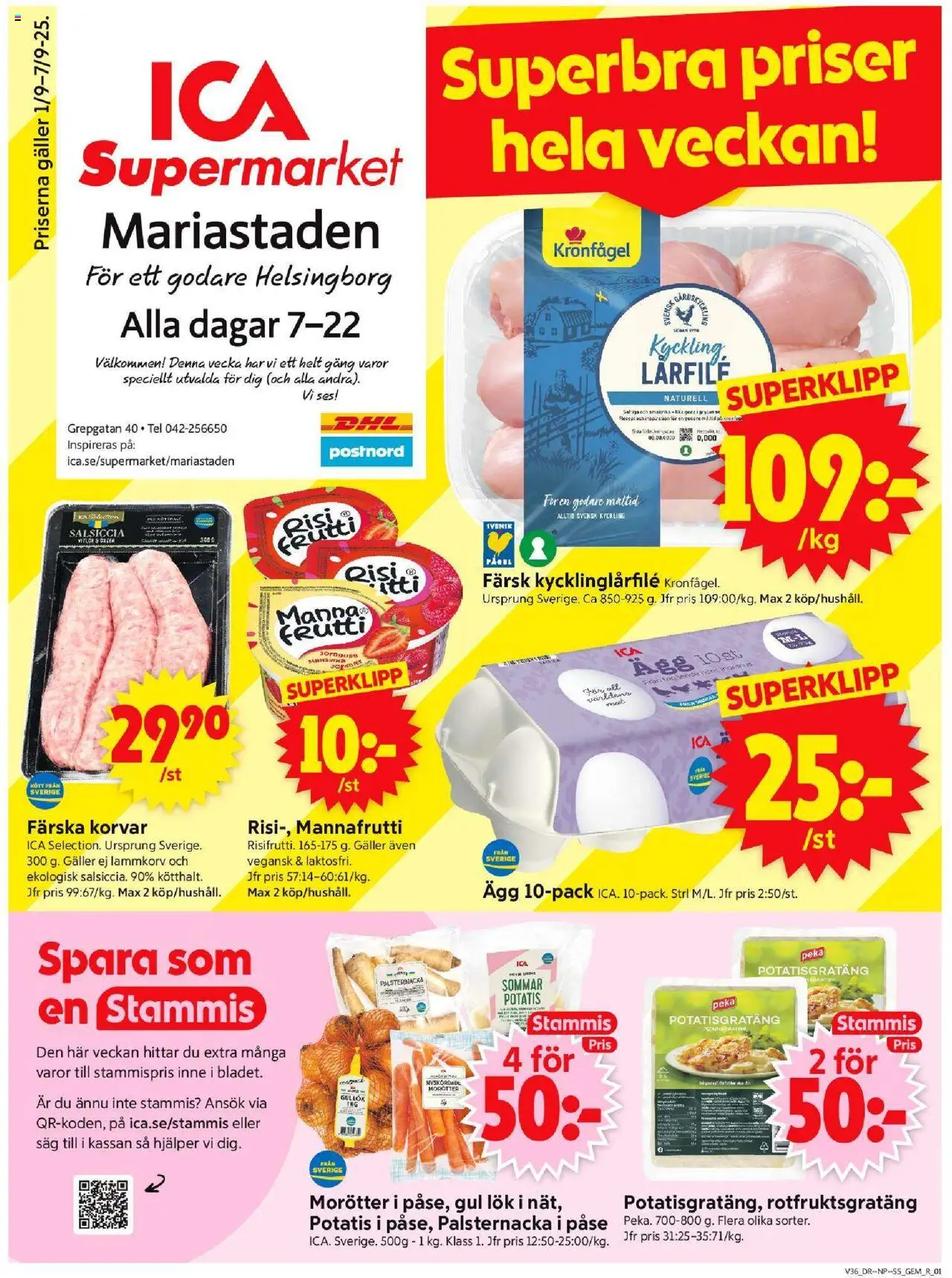 ICA Supermarket reklamblad aktuell från 01.09.2025 | Sida: 1 | Produkter: Galler, Ägg, Gul lök, Potatis