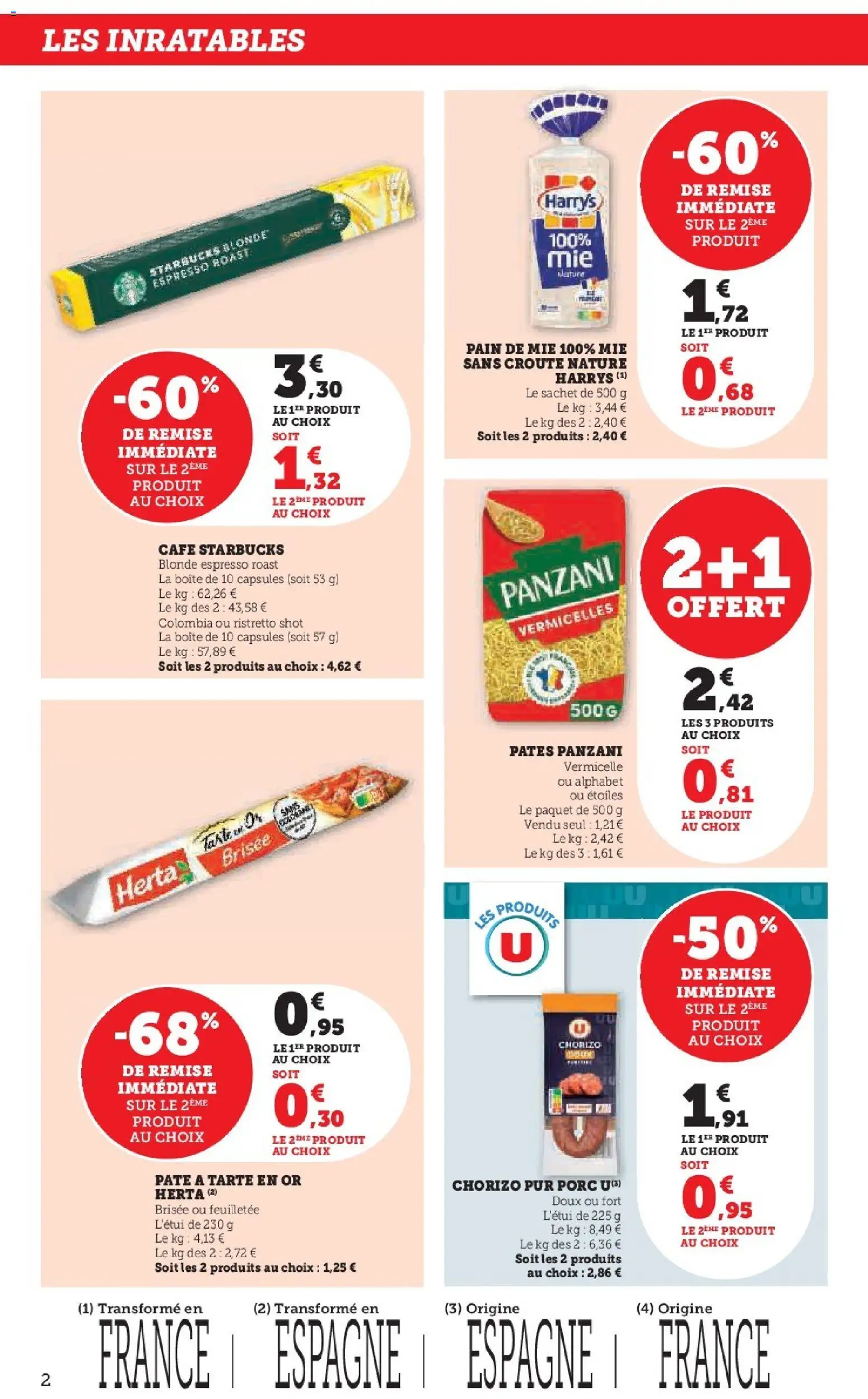 {H1} | Page: 2 | Produits: Chorizo, Pain, Café, Pâtes