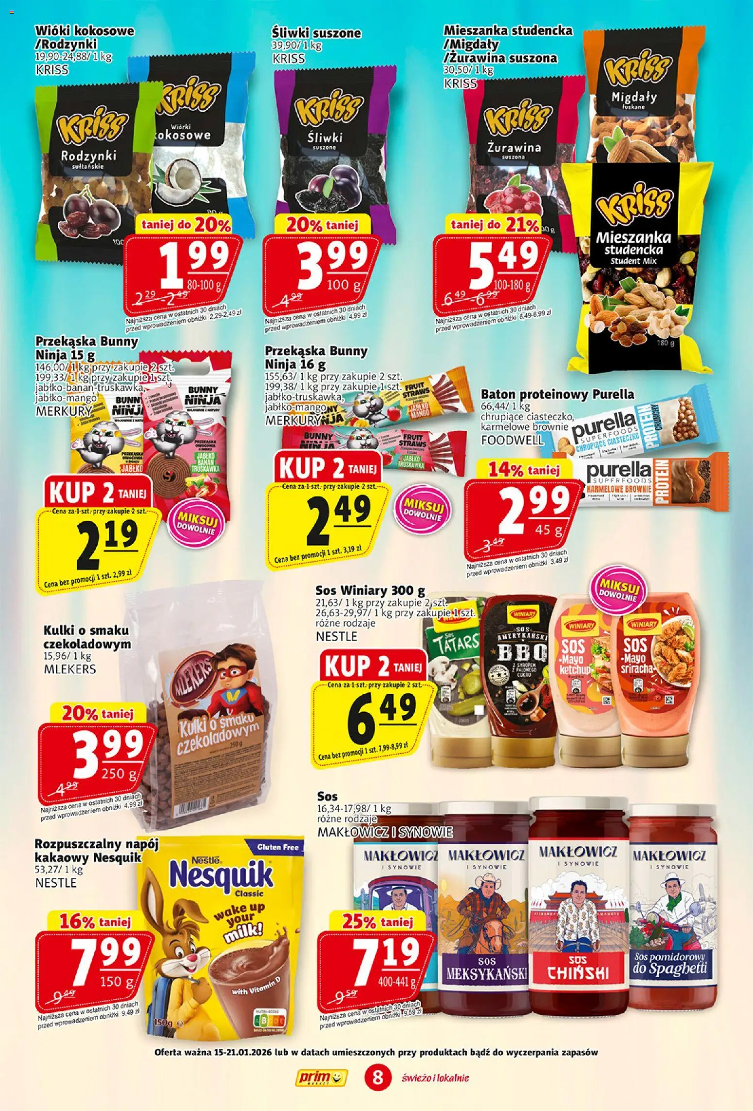 Prim Market Gazetka od 15.01.2026 | Strona: 8 | Produkty: Śliwki, Żurawina, Brownie, Sos