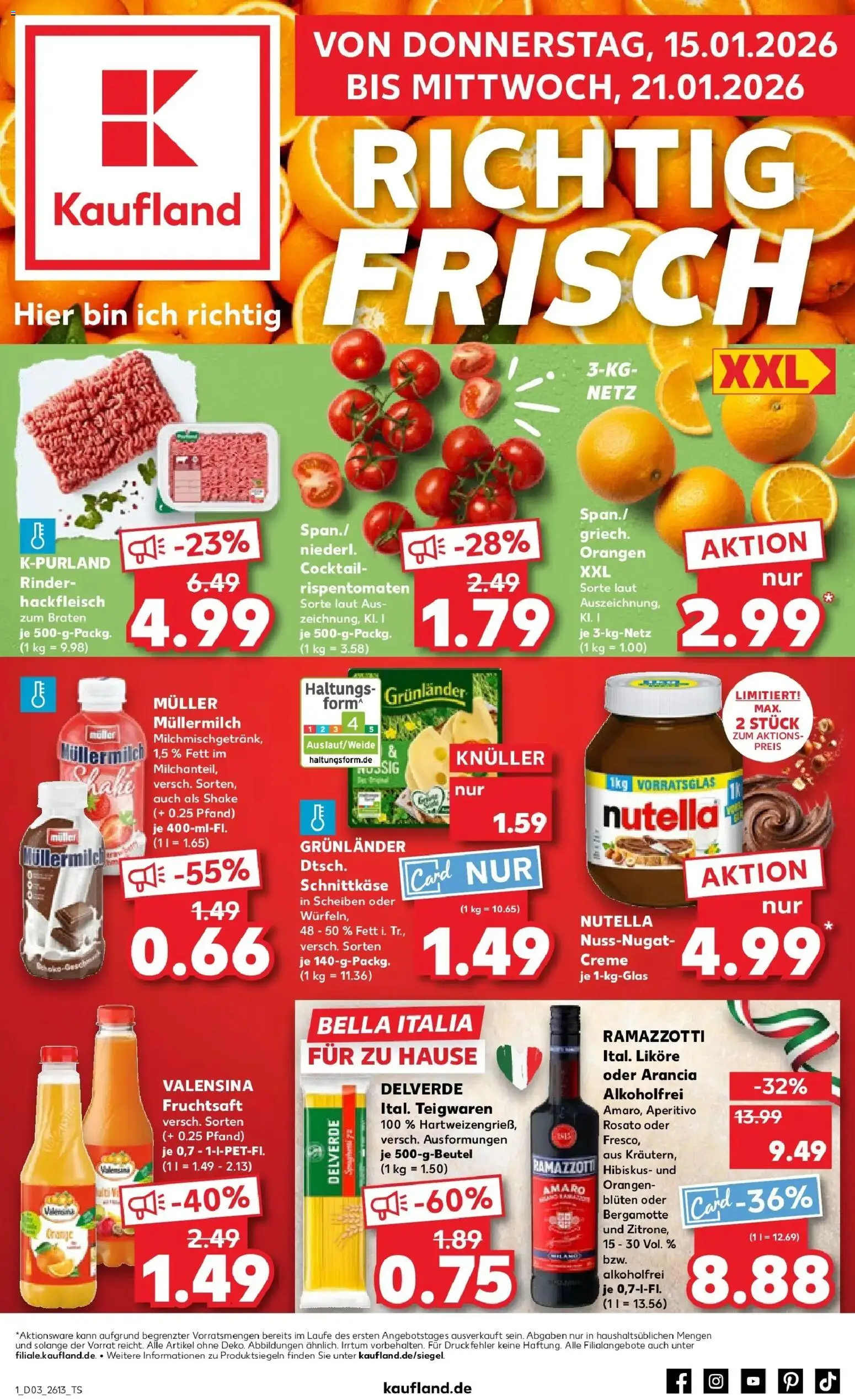 Kaufland prospekt Lüneburg	 – gültig ab 15.01.2026 | Seite: 1 | Produkte: Creme, Valensina, Müllermilch, Muller mullermilch