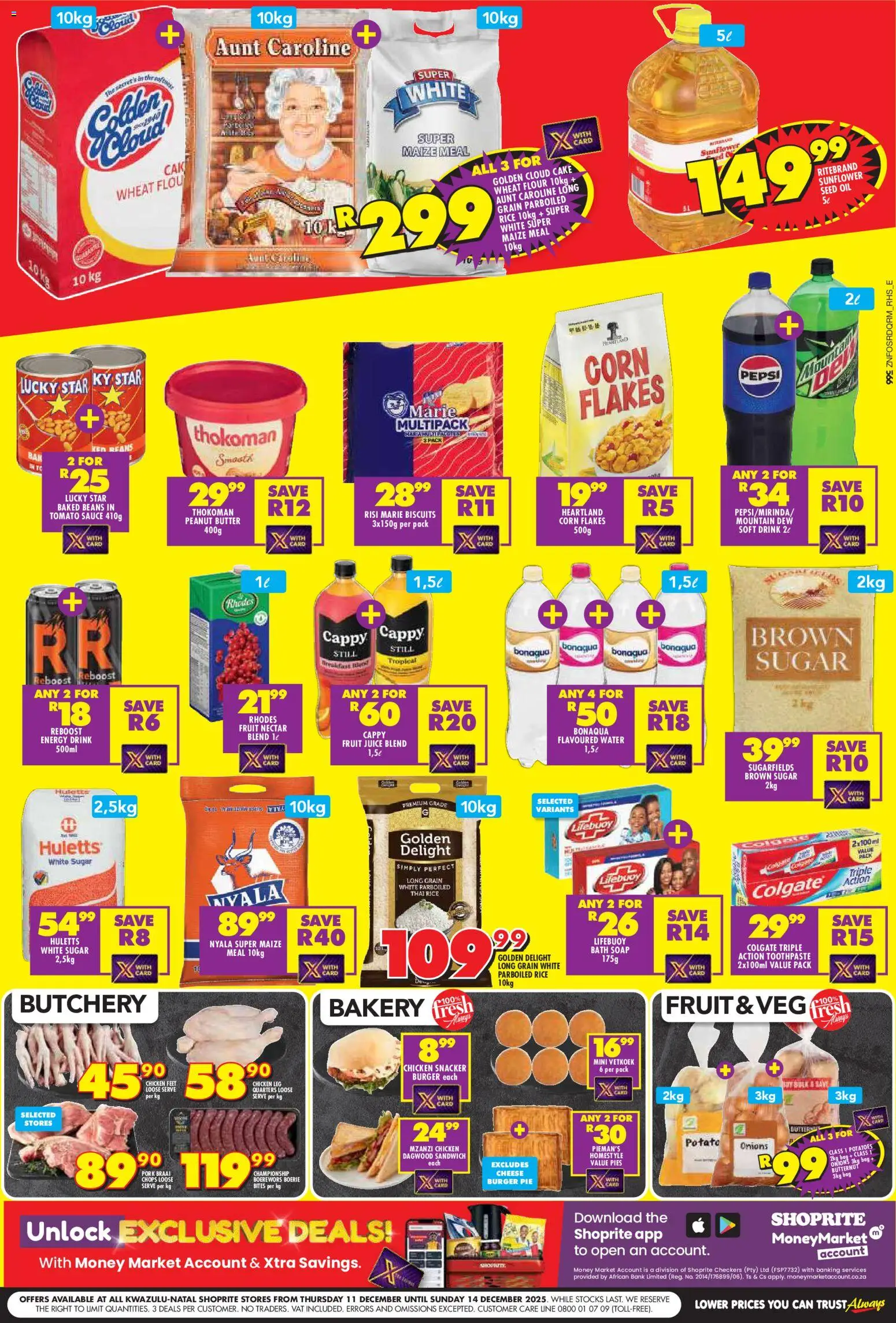 New Shoprite catalogue – valid from 11.12.2025 | Page: 2 | Products: Baked beans, Maize meal, Oil, Potatoes