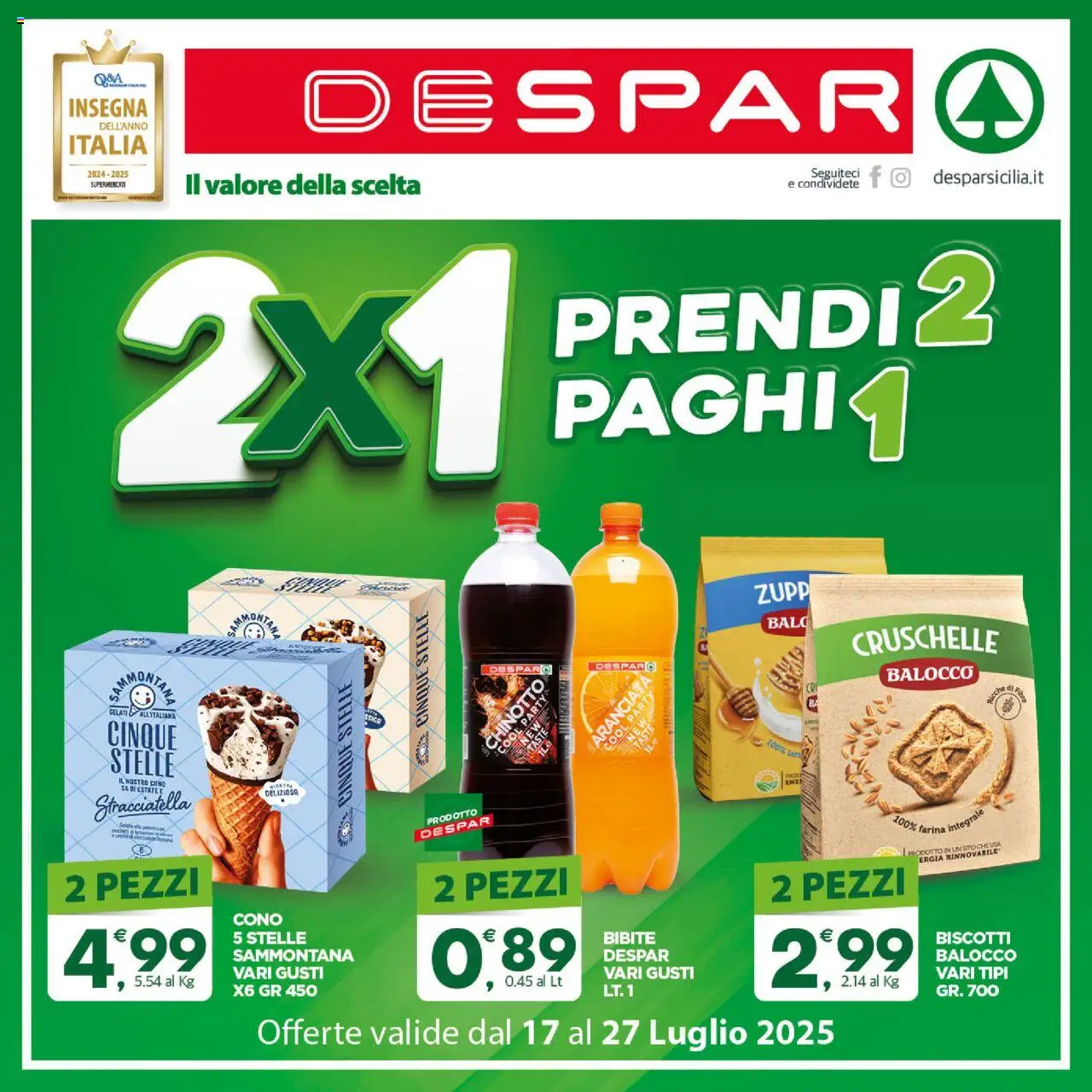 Volantino Despar del 17.07.2025 | Pagina: 1 | Prodotti: Chinotto, Biscotti, Bibite, Stracciatella