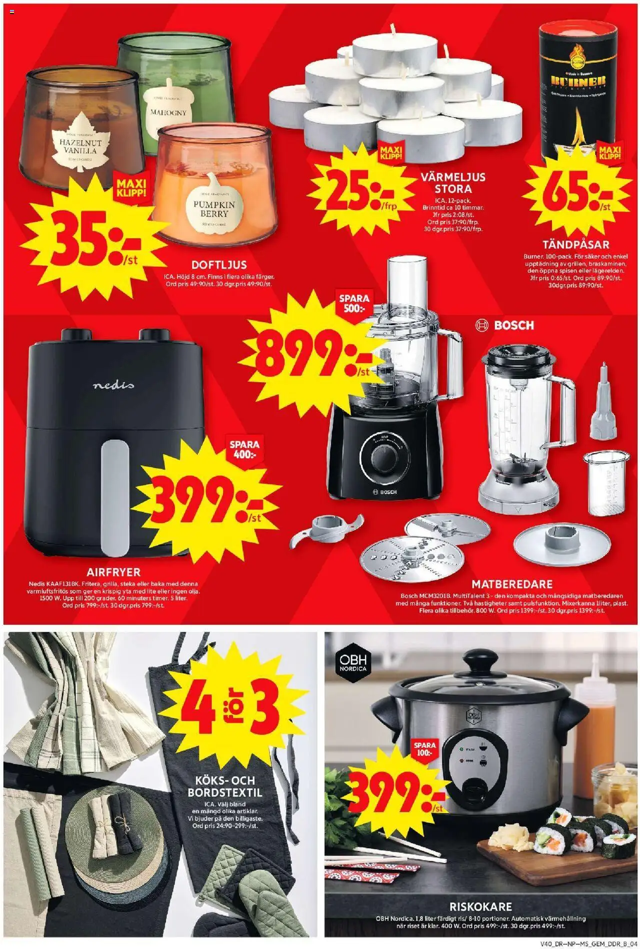 ICA Maxi reklamblad aktuell från 29.09.2025 | Sida: 13 | Produkter: Fritös, Värmeljus, Airfryer, Riskokare