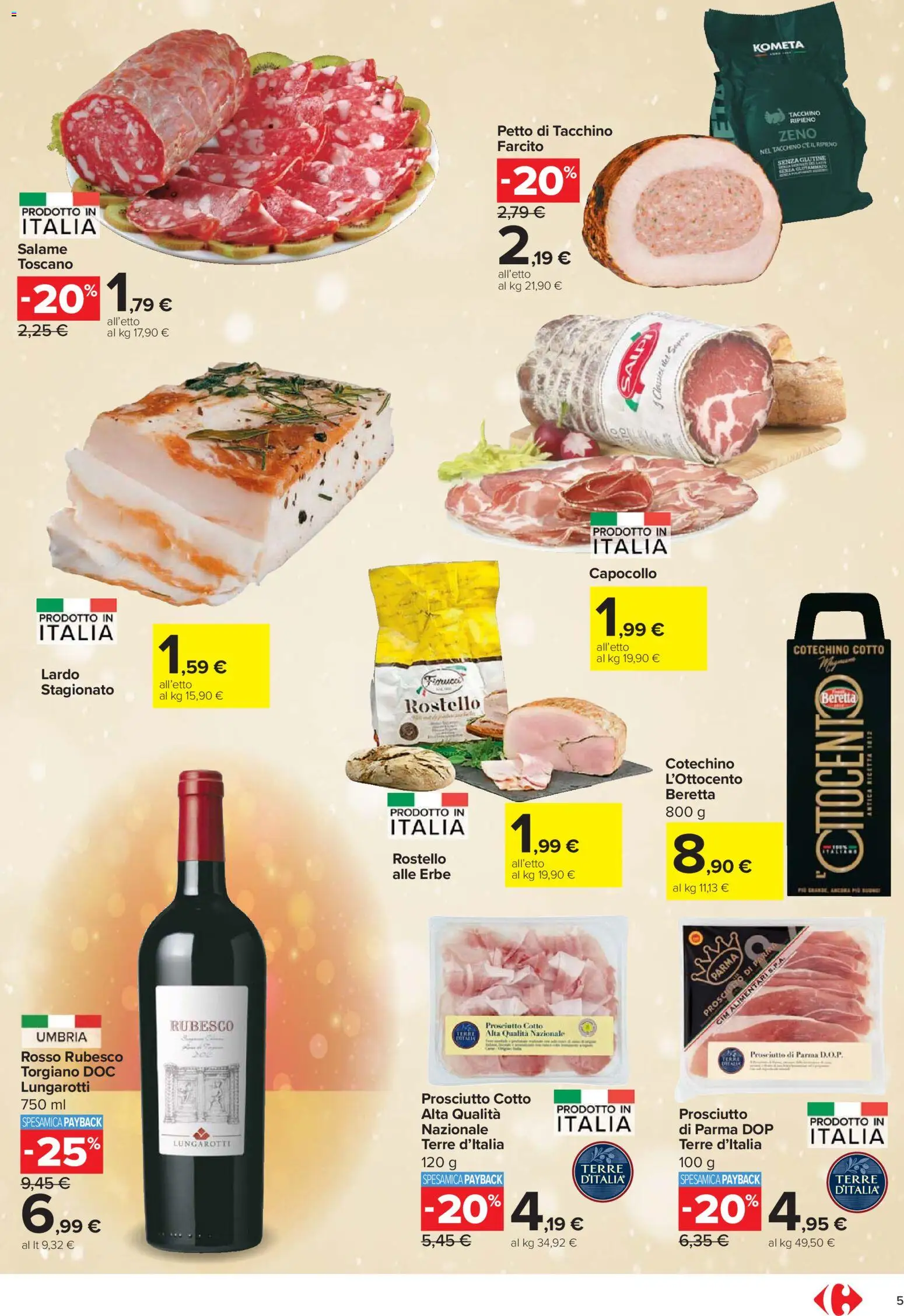 Volantino Carrefour del 27.11.2025 | Pagina: 5 | Prodotti: Prosciutto di Parma, Prosciutto Cotto, Tacchino, Cotechino