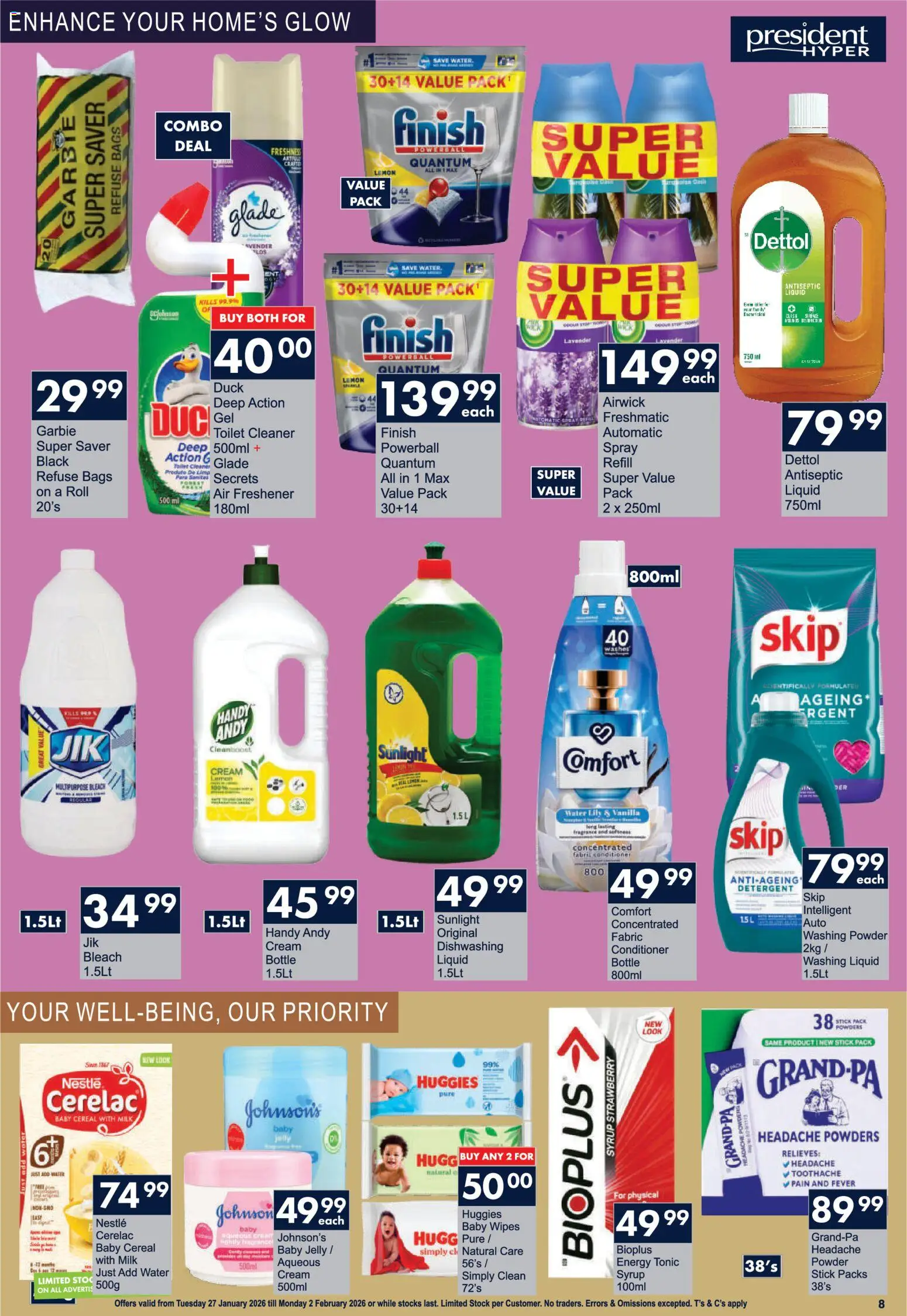 New President Hyper catalogue – valid from 27.01.2026 | Page: 8 | Products: Tonic, Milk, Stock, Detergent