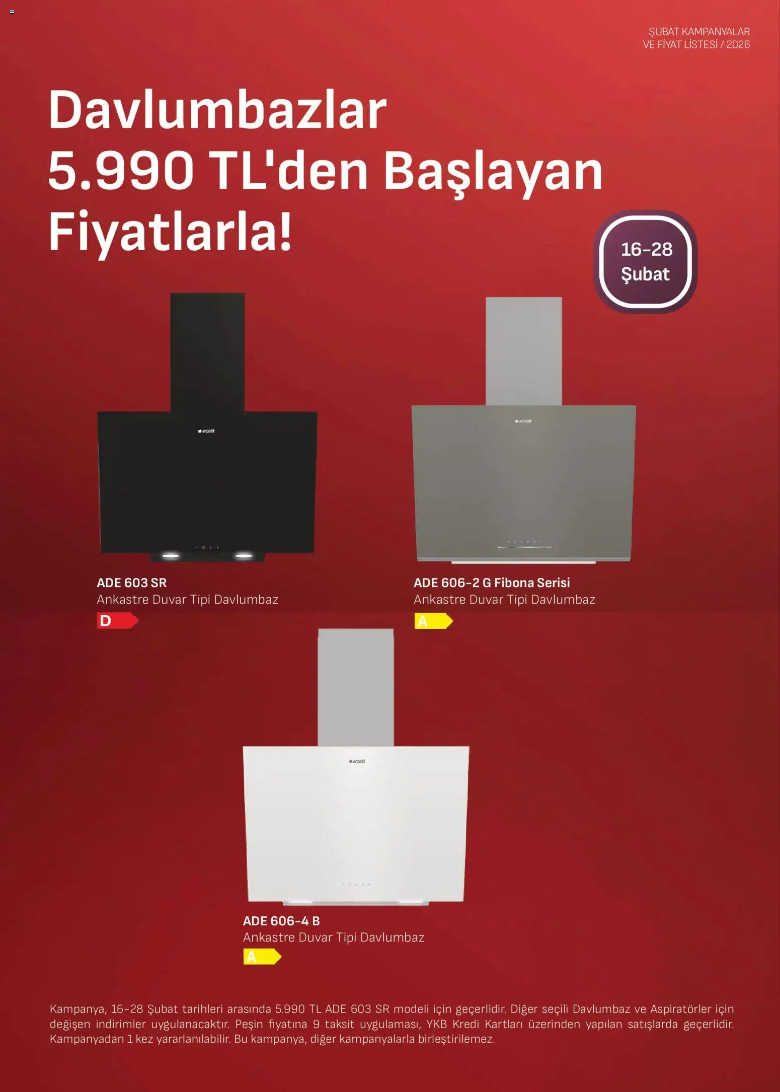 Arçelik Ankastre Kataloğu - 16.02.2026 tarihinden itibaren geçerlidir | Sayfa: 5 | Ürünler: Davlumbaz