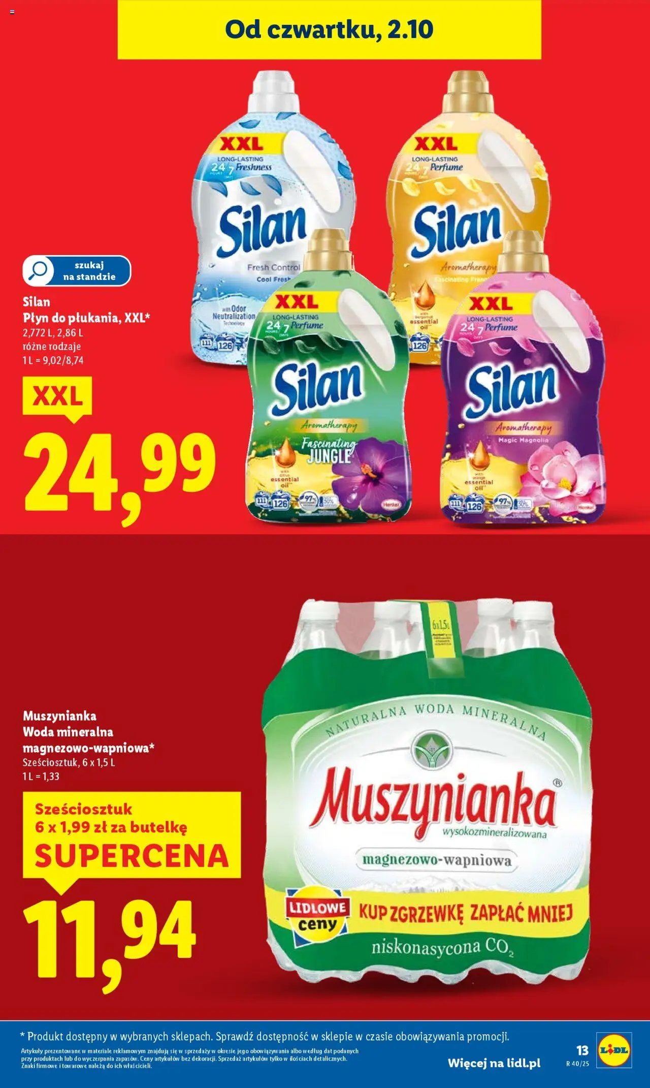 Lidl Gazetka od 02.10.2025 | Strona: 13 | Produkty: Muszynianka, Woda